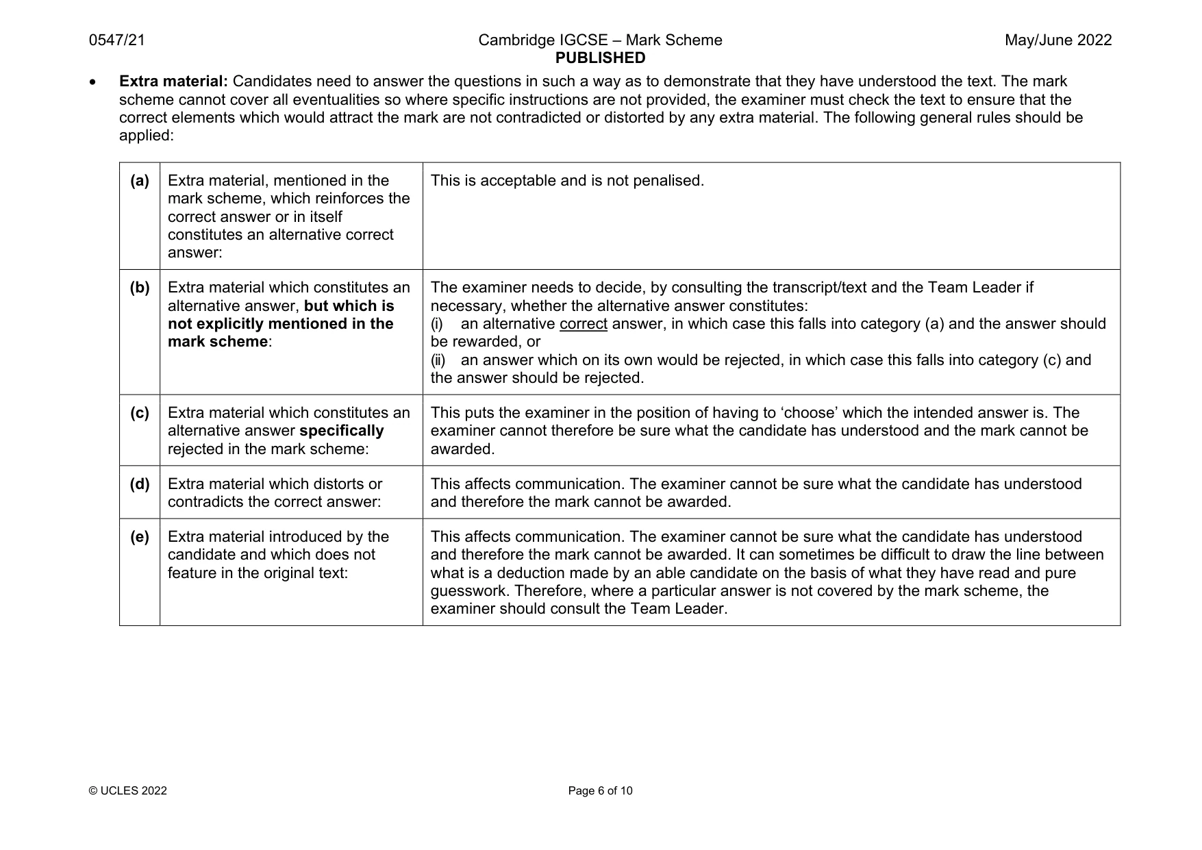 Mark scheme, page 6 of 10