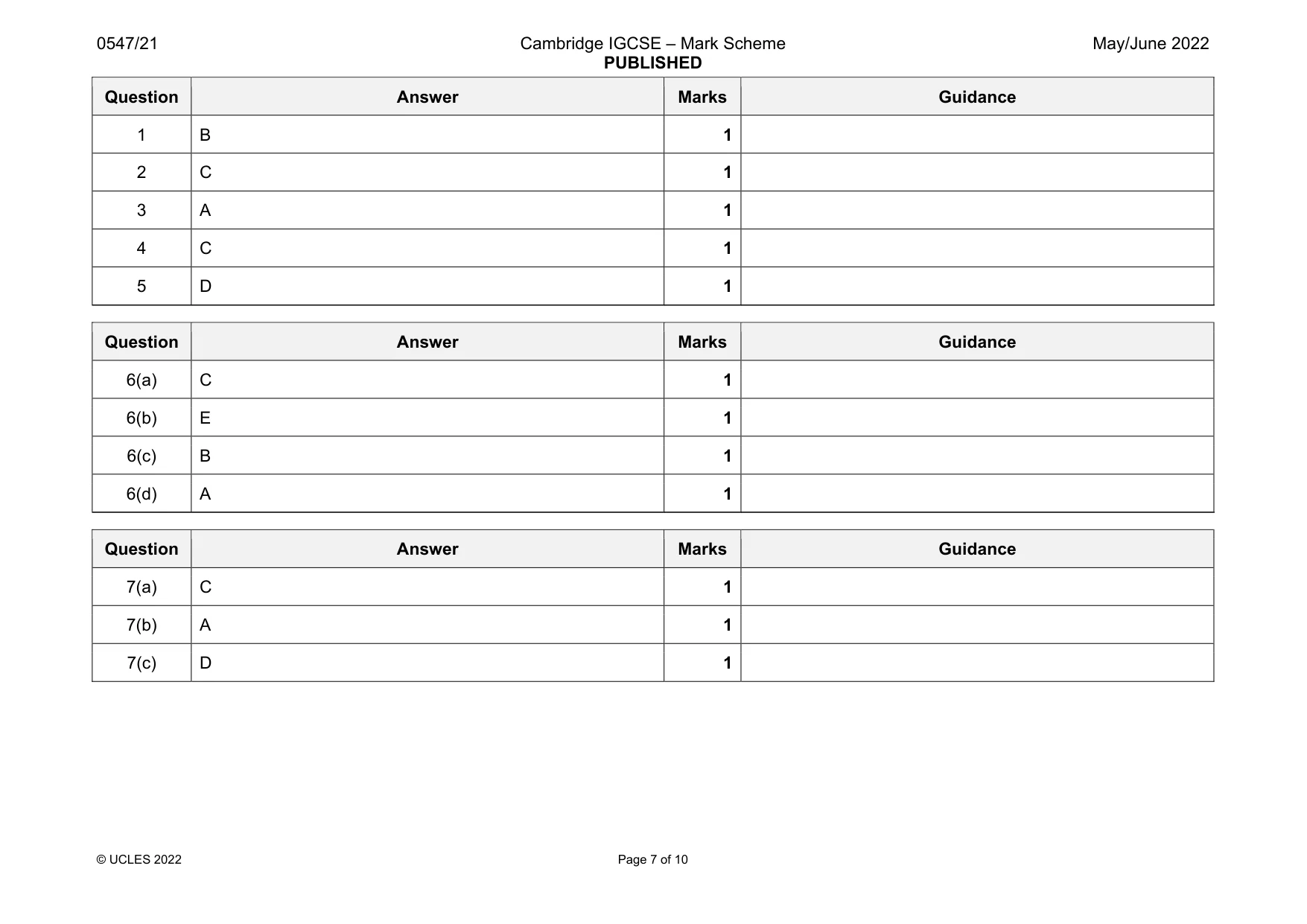 Mark scheme, page 7 of 10