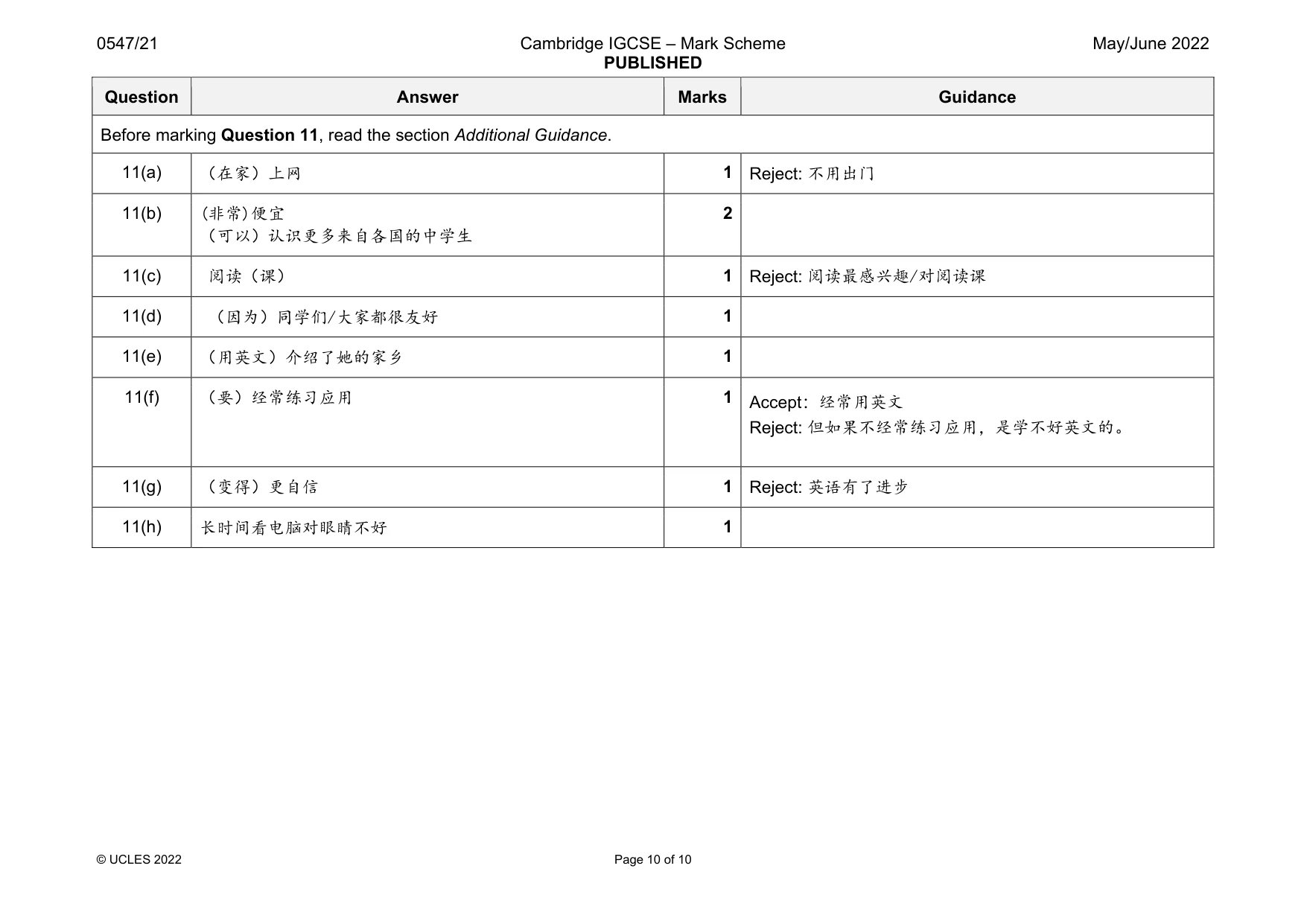Mark scheme, page 10 of 10