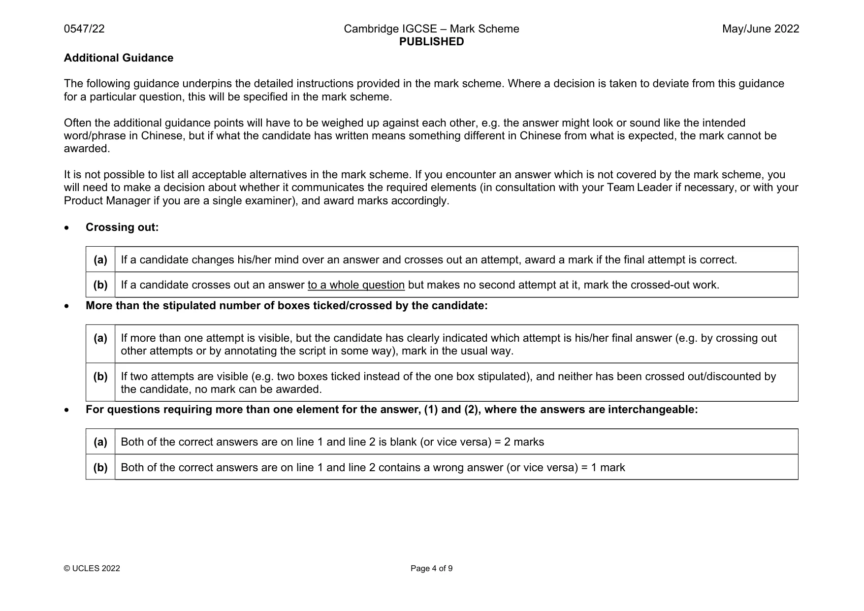 Mark scheme, page 4 of 9