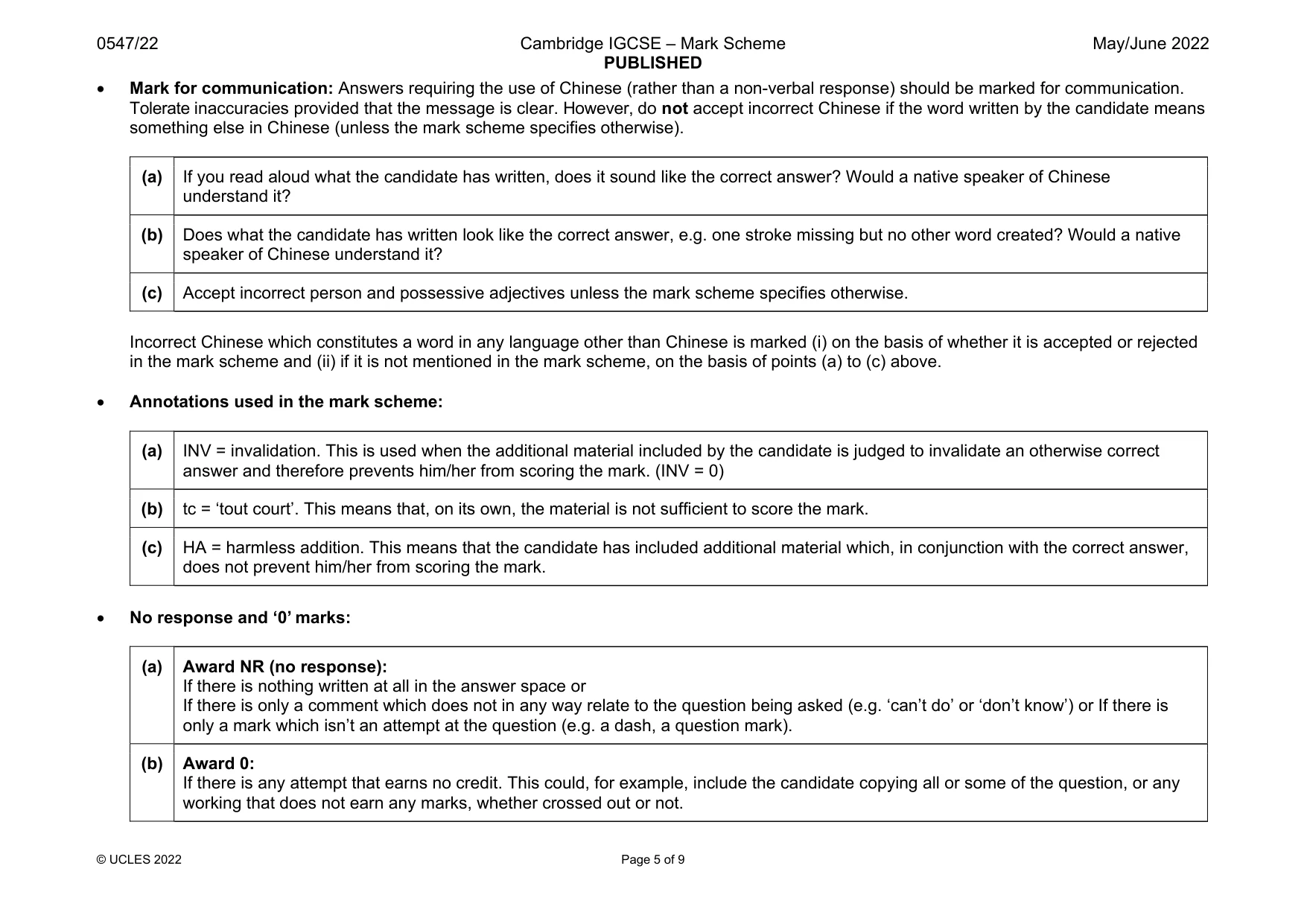 Mark scheme, page 5 of 9