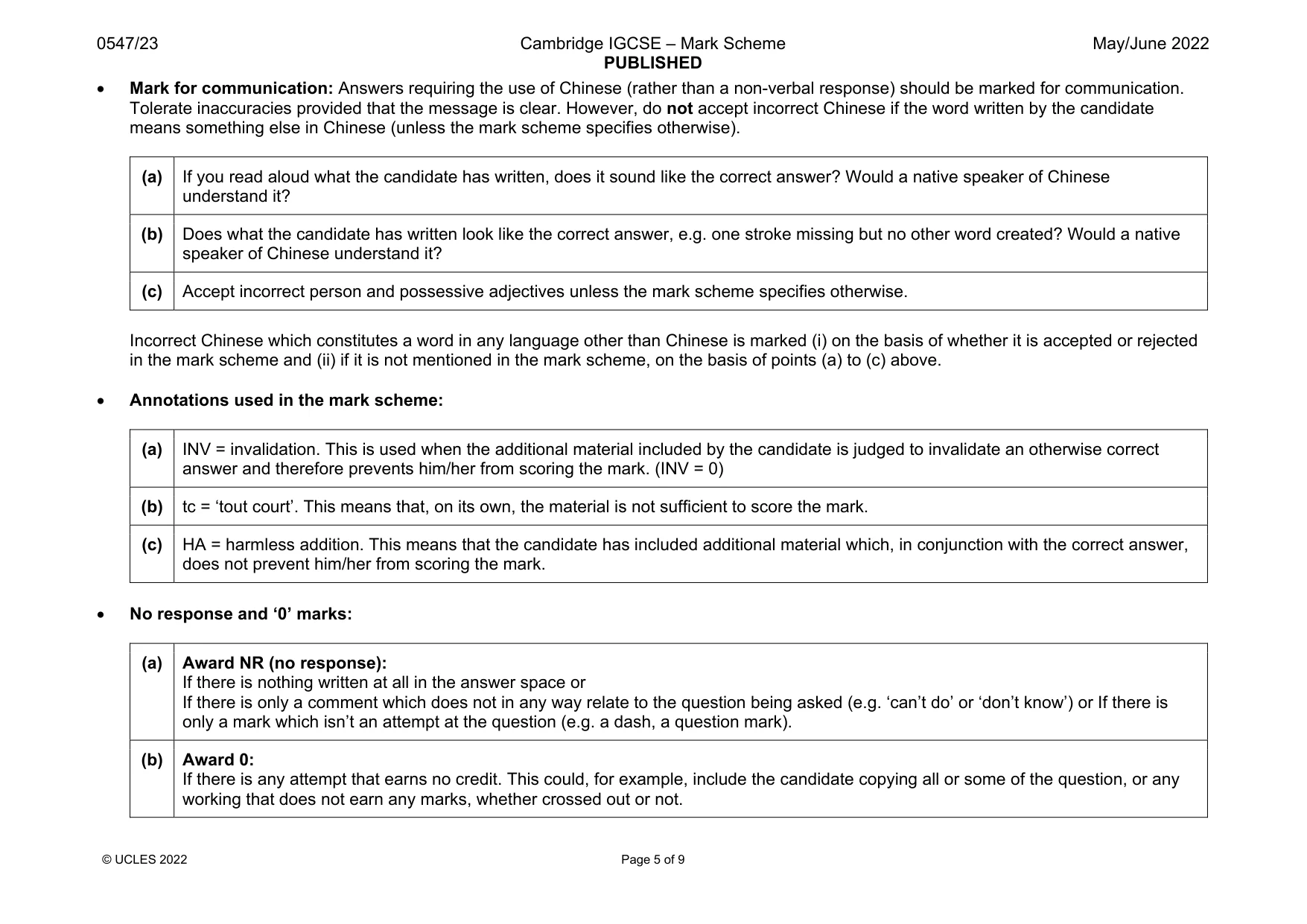 Mark scheme, page 5 of 9