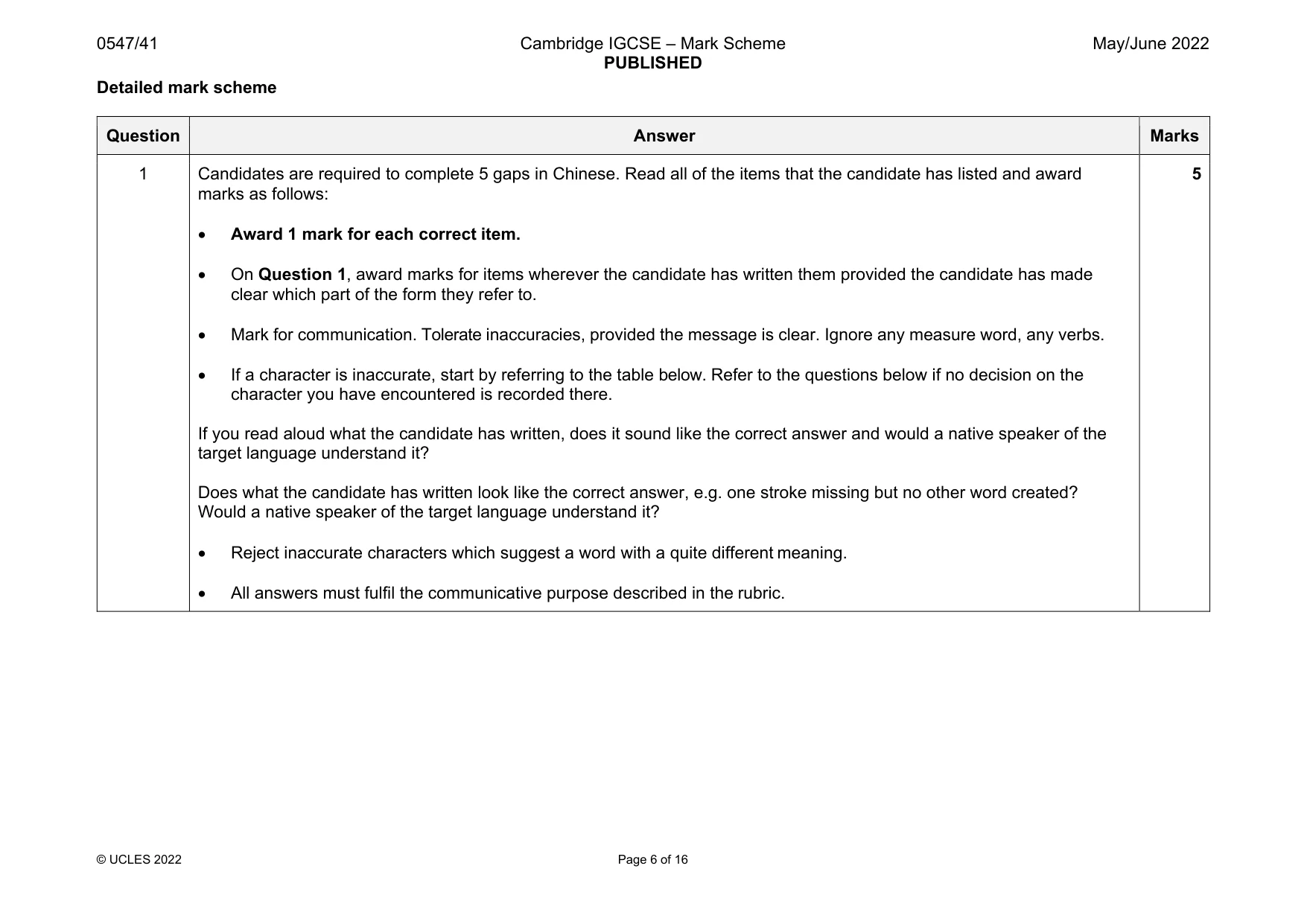 Mark scheme, page 6 of 16