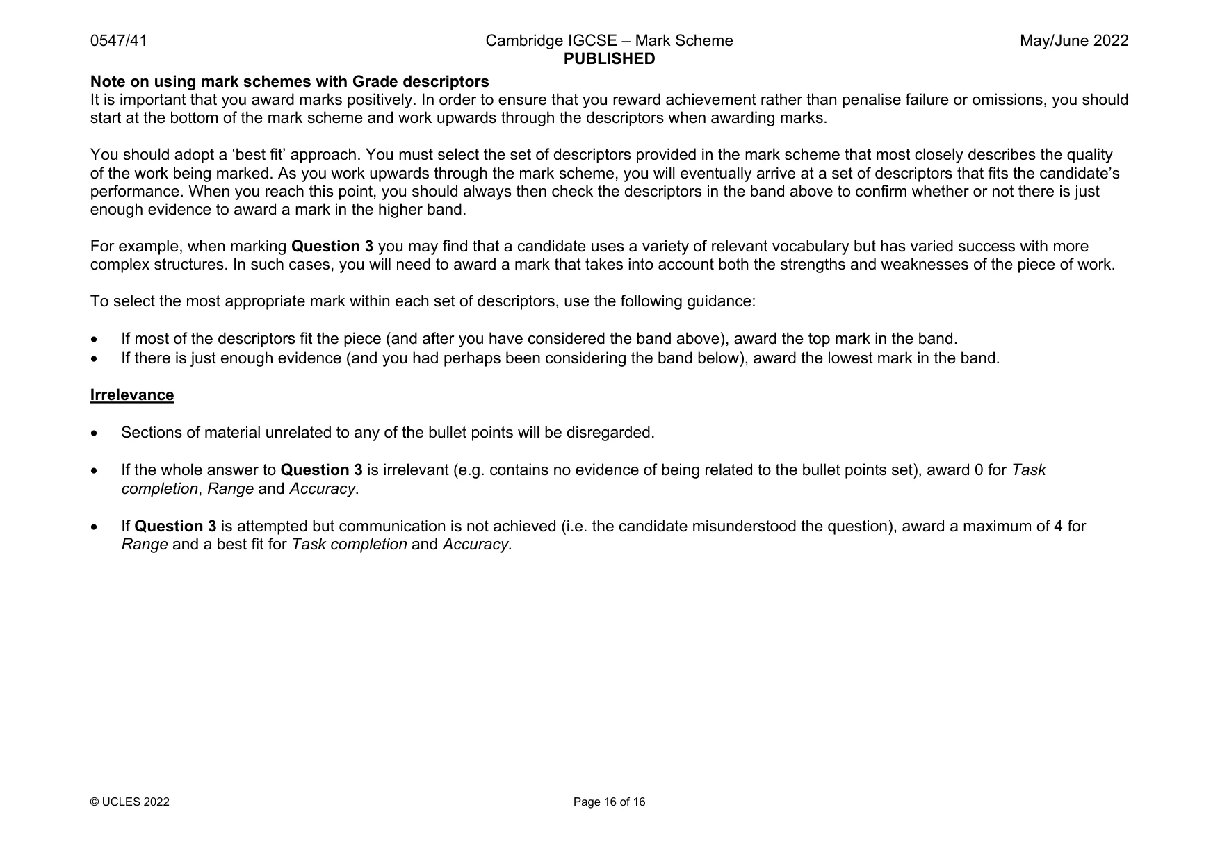 Mark scheme, page 16 of 16