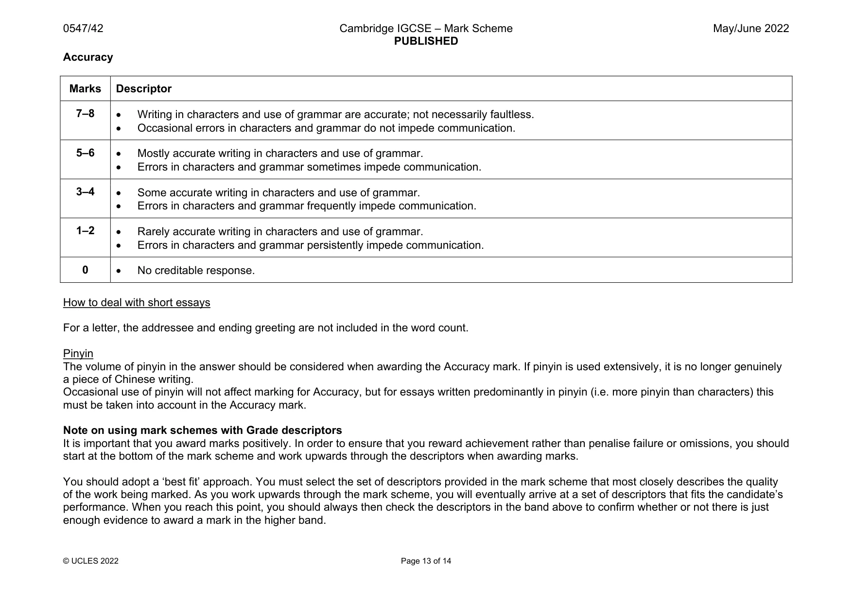 Mark scheme, page 13 of 14