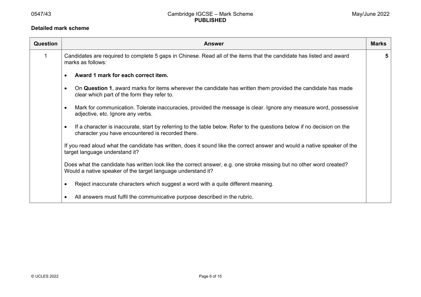 Mark scheme, page 6 of 15