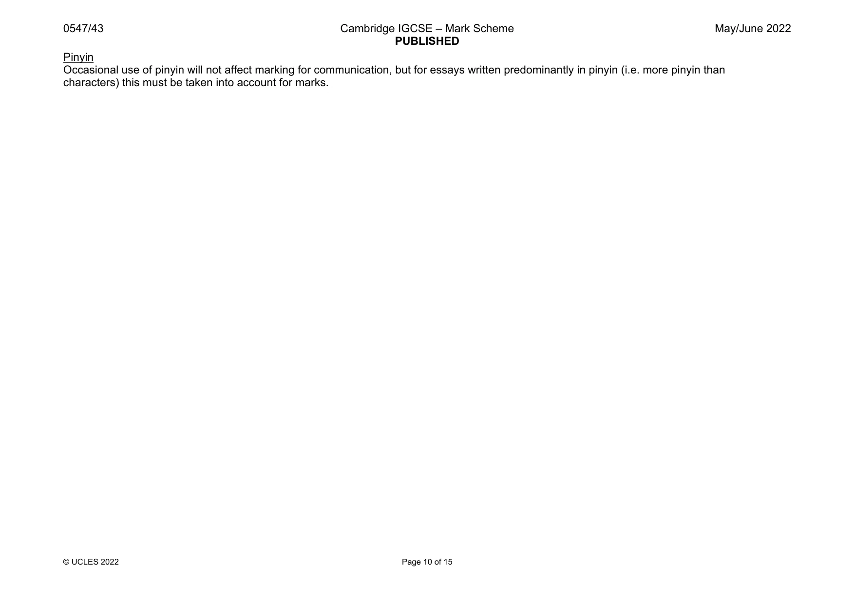 Mark scheme, page 10 of 15