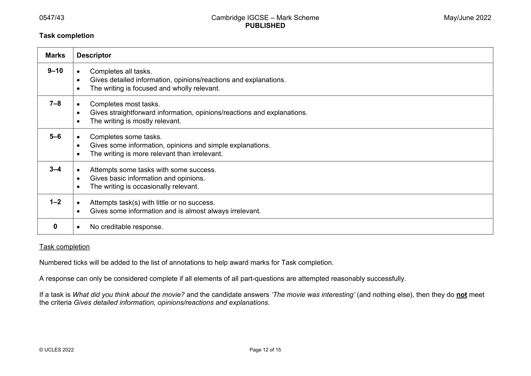 Mark scheme, page 12 of 15