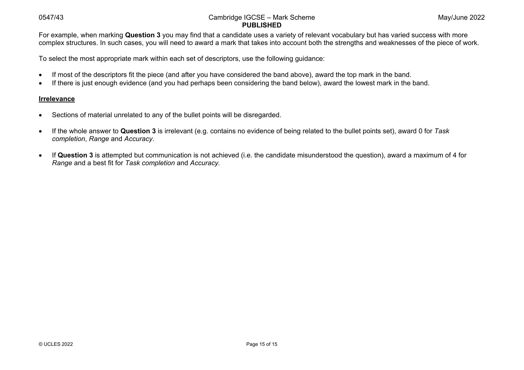 Mark scheme, page 15 of 15