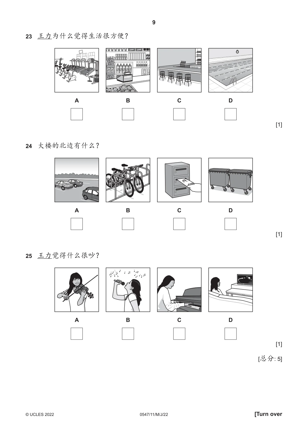 Cambridge IGCSE Chinese (Mandarin) - Foreign Language 0547 2022 May/June Paper 1 · Variant 1 question paper, page 9 of 12