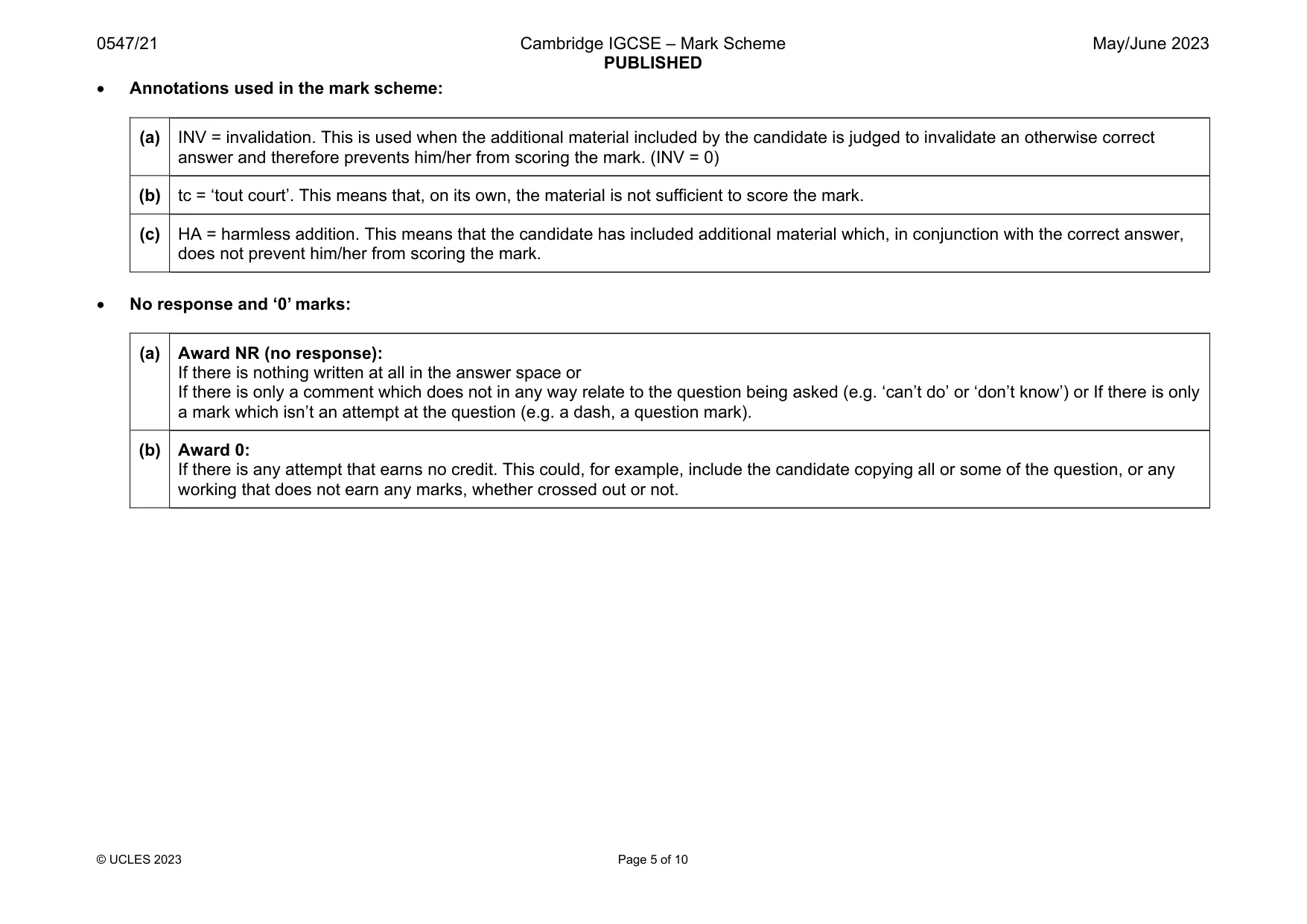 Mark scheme, page 5 of 10