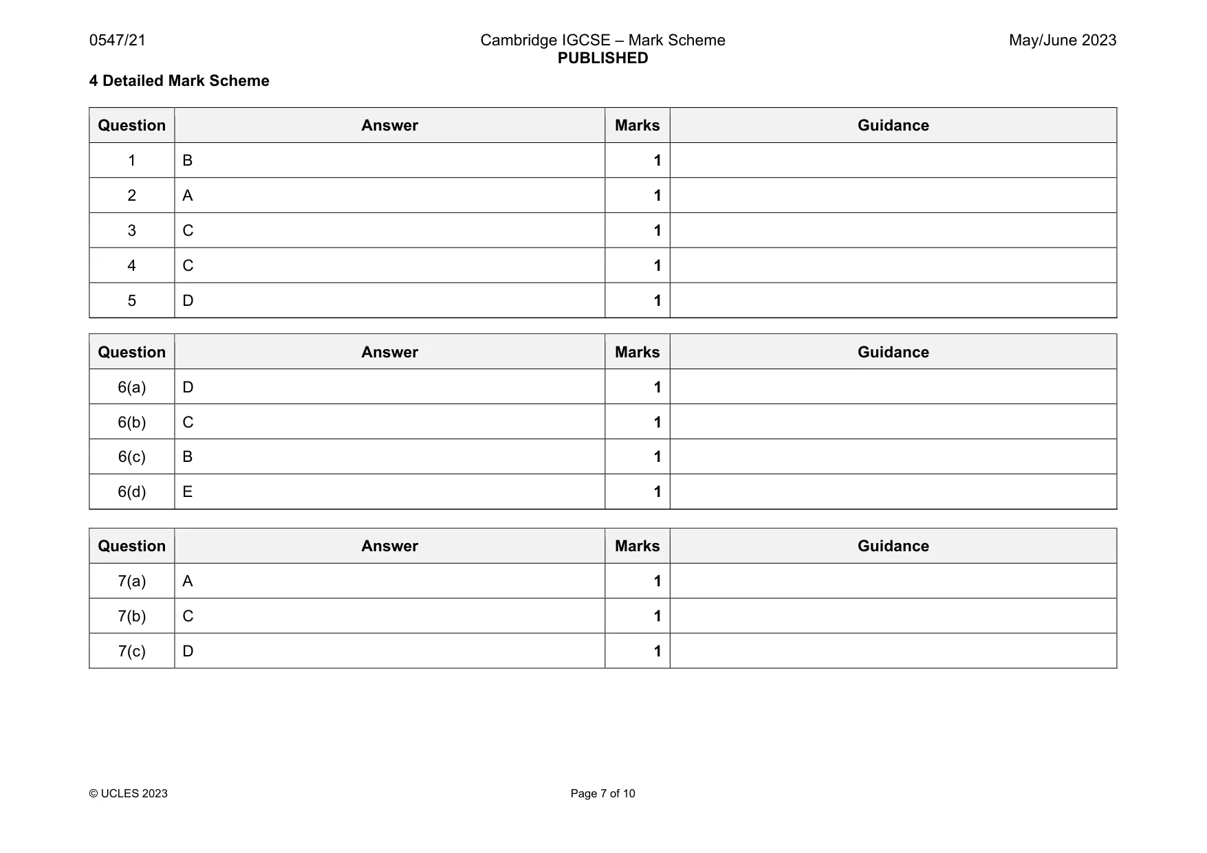 Mark scheme, page 7 of 10