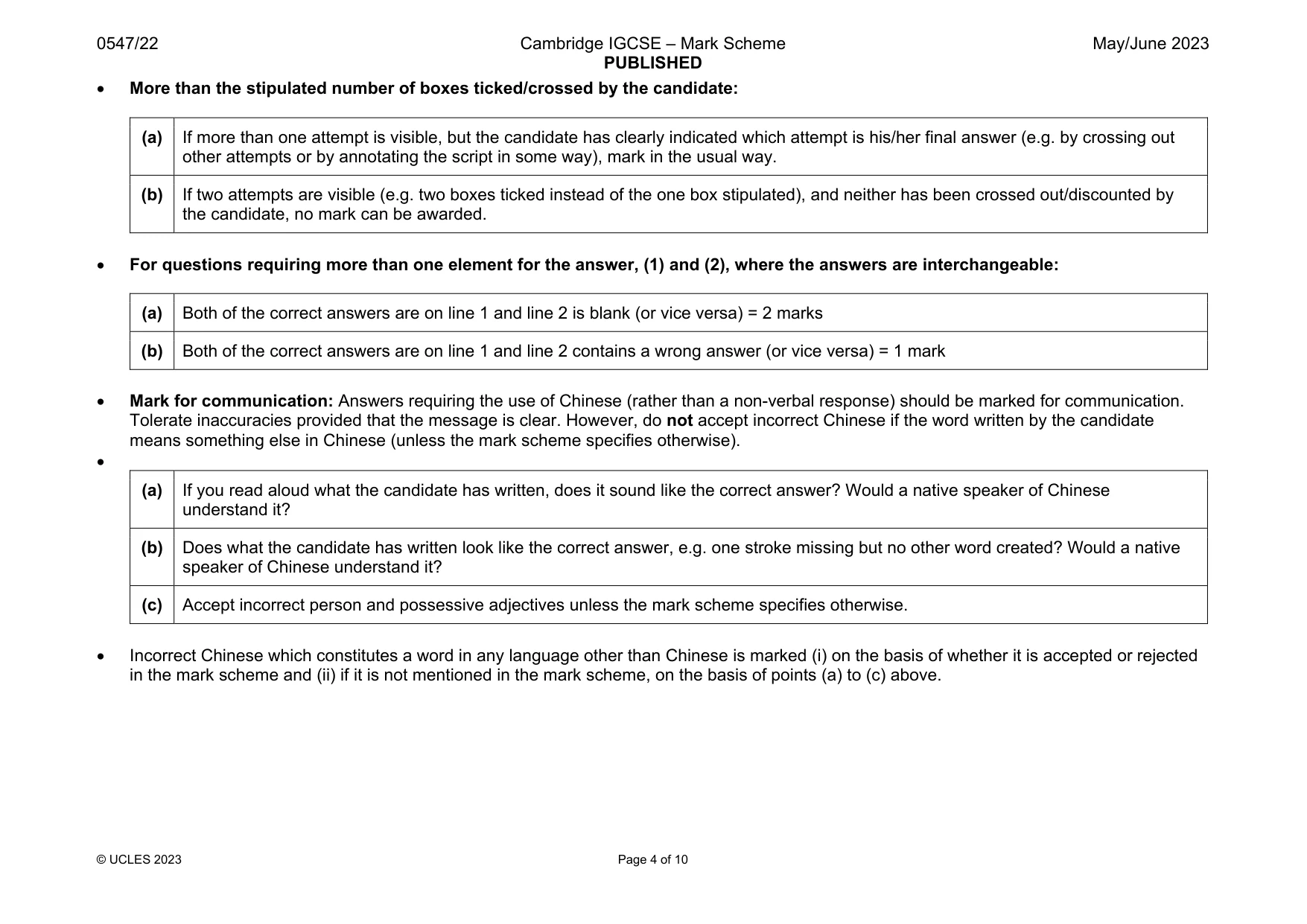 Mark scheme, page 4 of 10