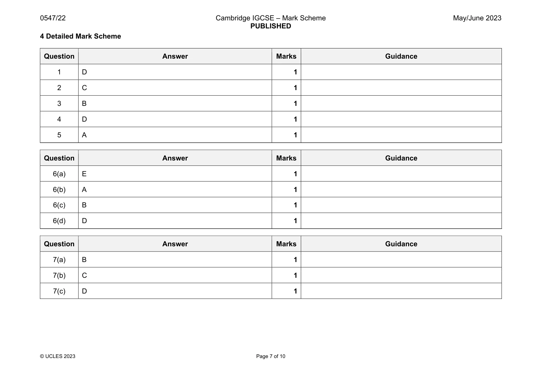 Mark scheme, page 7 of 10
