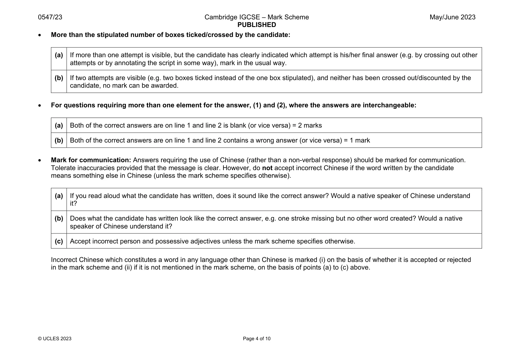 Mark scheme, page 4 of 10