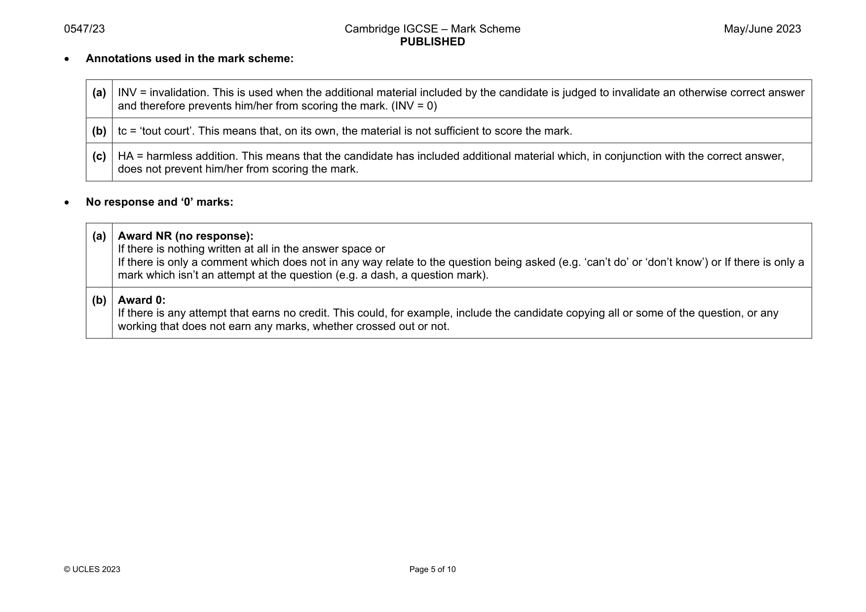 Mark scheme, page 5 of 10