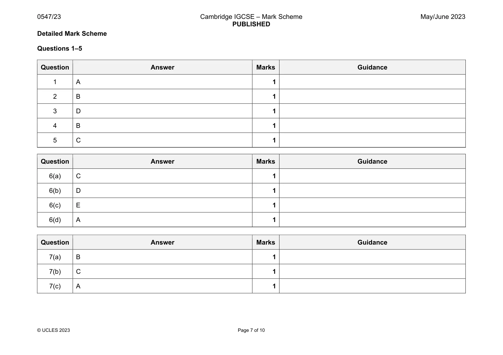 Mark scheme, page 7 of 10