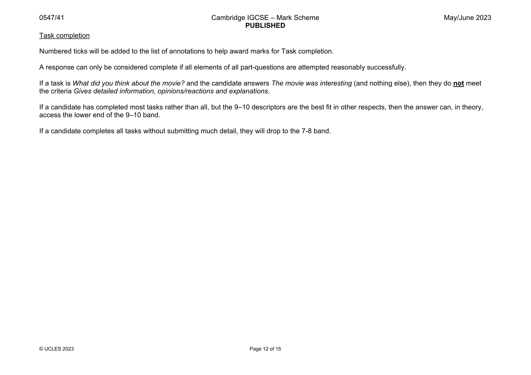 Mark scheme, page 12 of 15