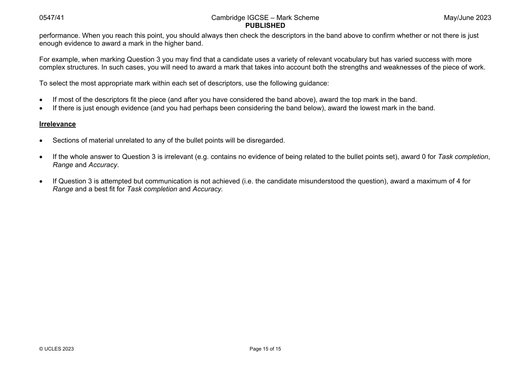 Mark scheme, page 15 of 15