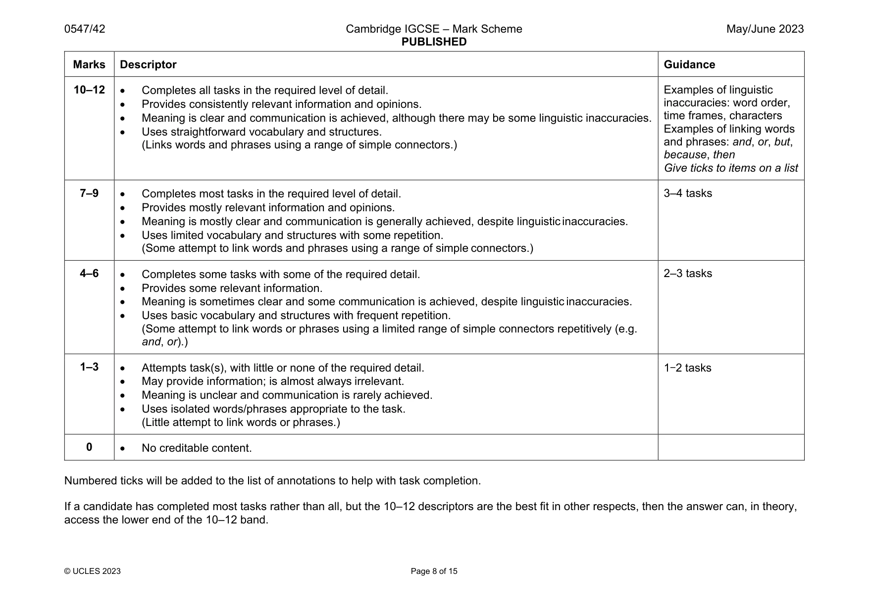 Mark scheme, page 8 of 15