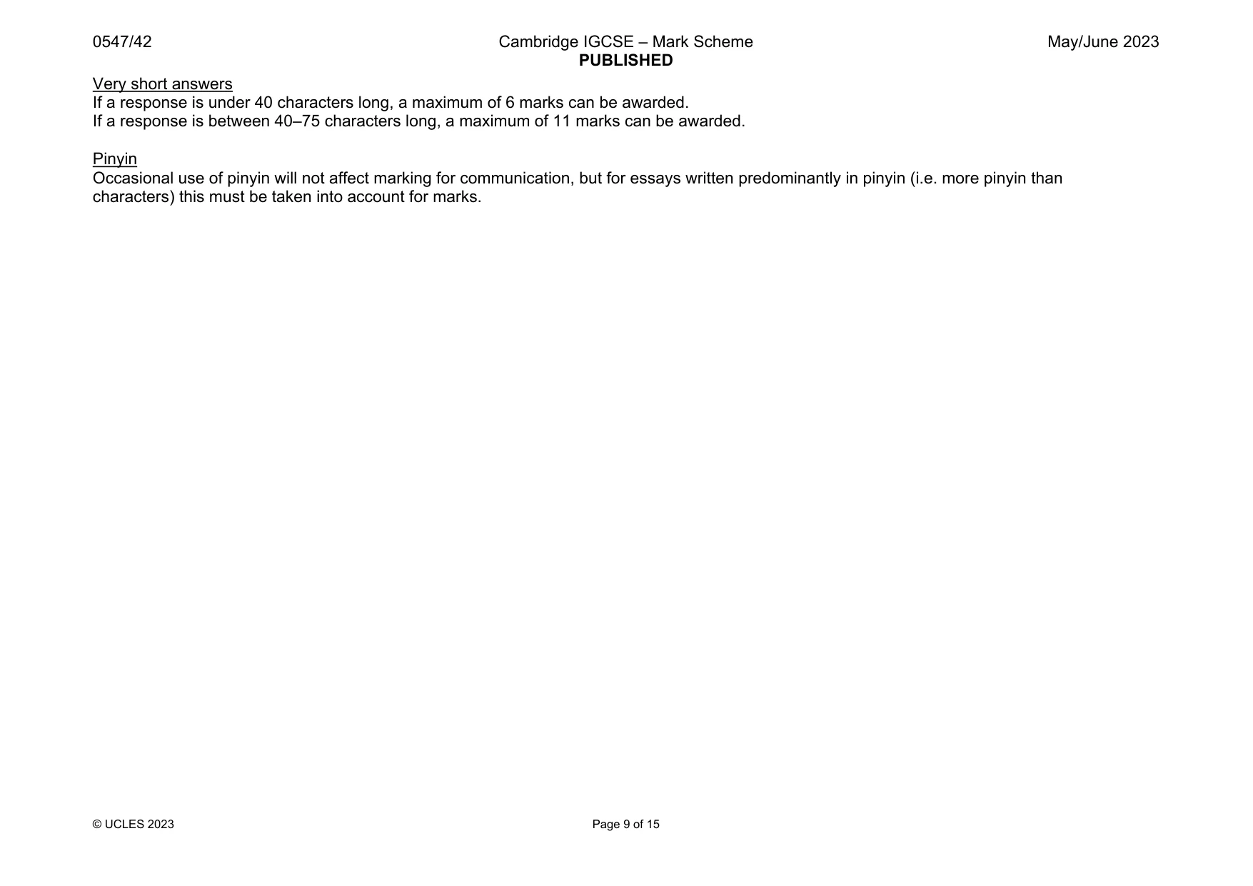 Mark scheme, page 9 of 15
