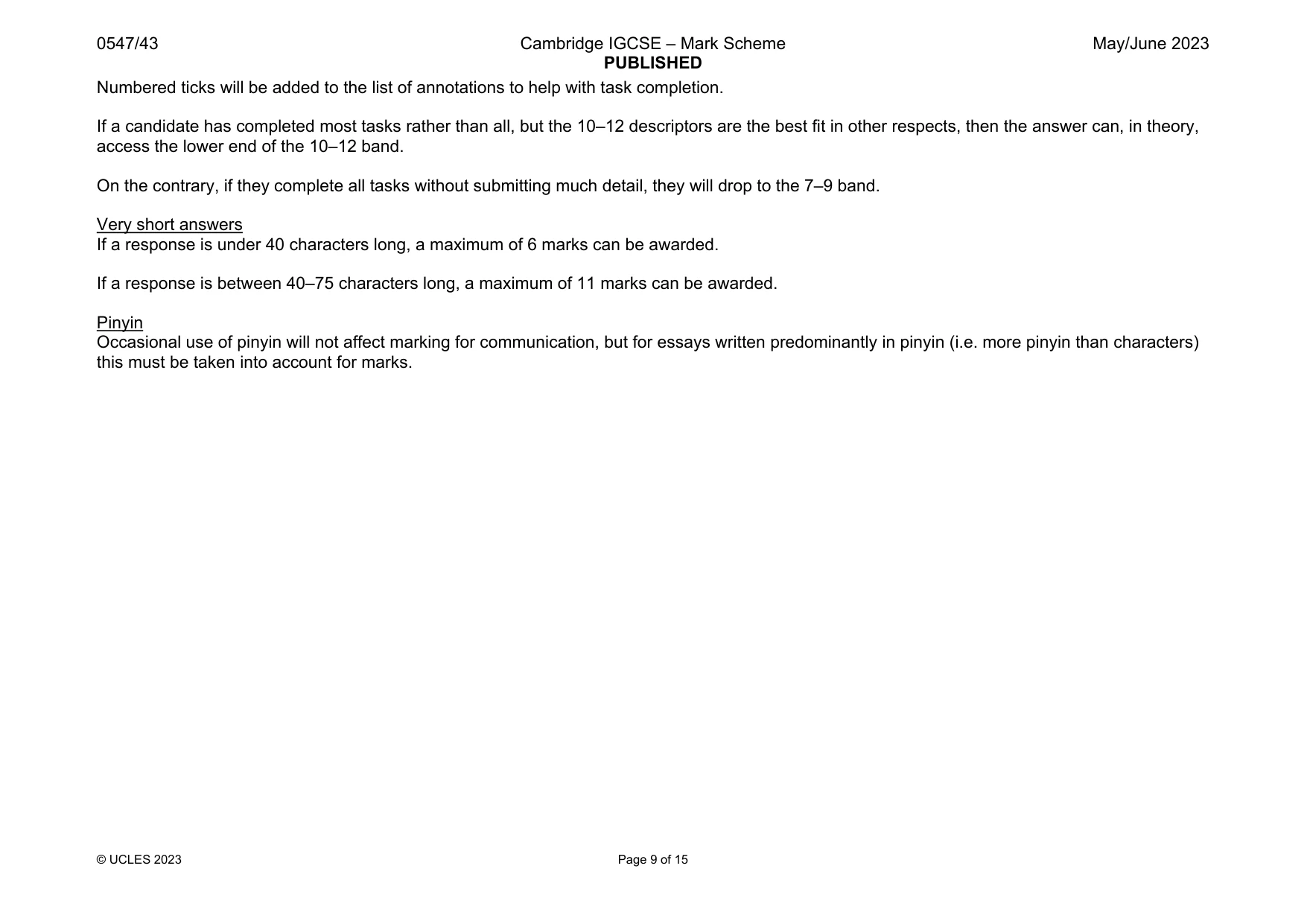 Mark scheme, page 9 of 15