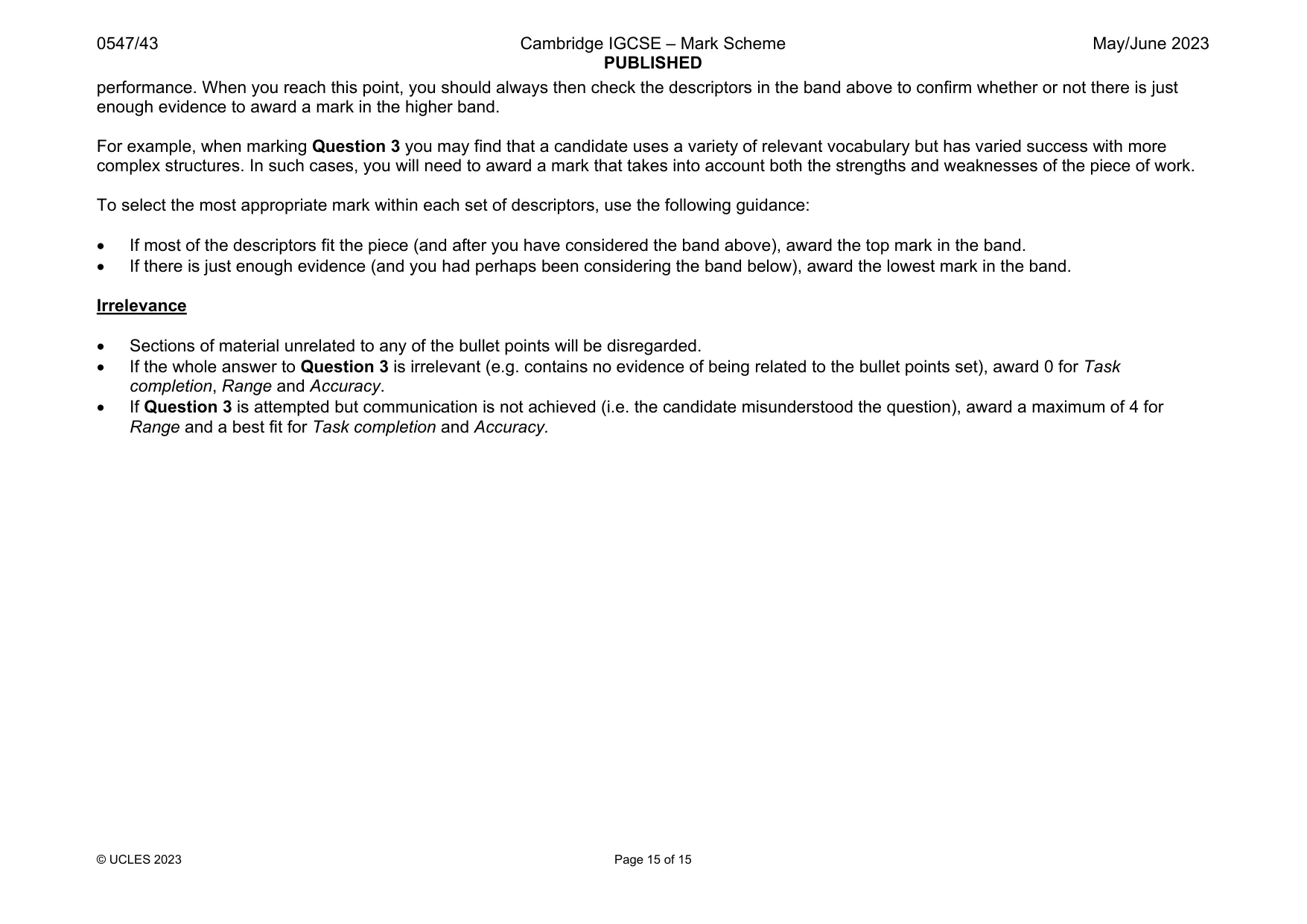 Mark scheme, page 15 of 15