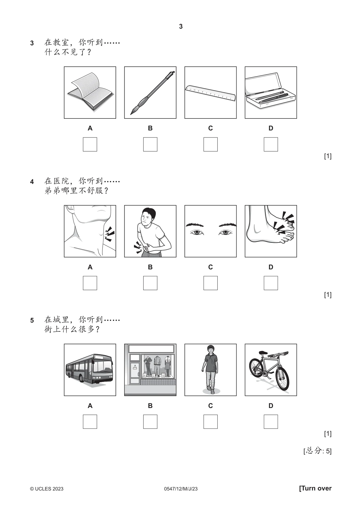 Cambridge IGCSE Chinese (Mandarin) - Foreign Language 0547 2023 May/June Paper 1 · Variant 2 question paper, page 3 of 12