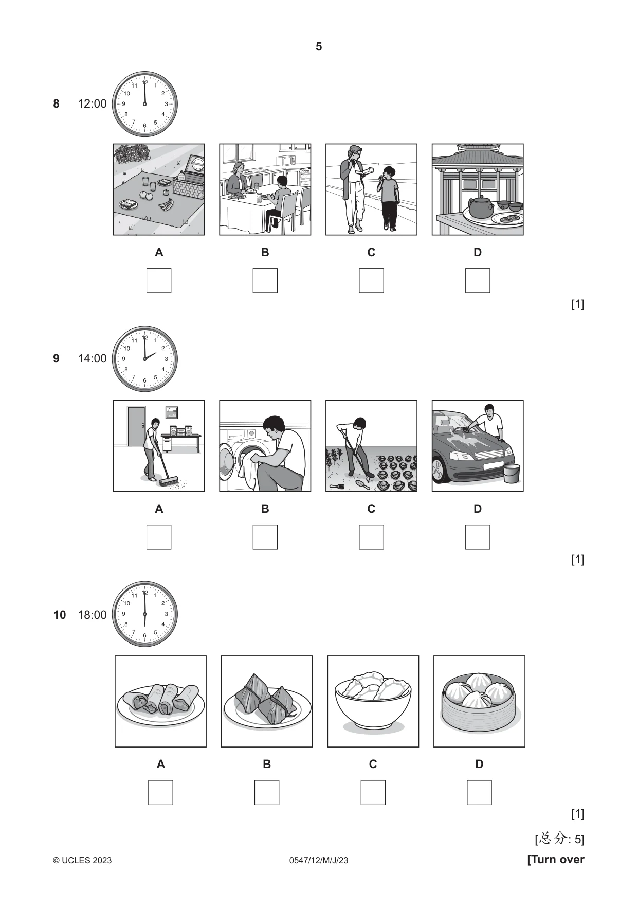 Cambridge IGCSE Chinese (Mandarin) - Foreign Language 0547 2023 May/June Paper 1 · Variant 2 question paper, page 5 of 12