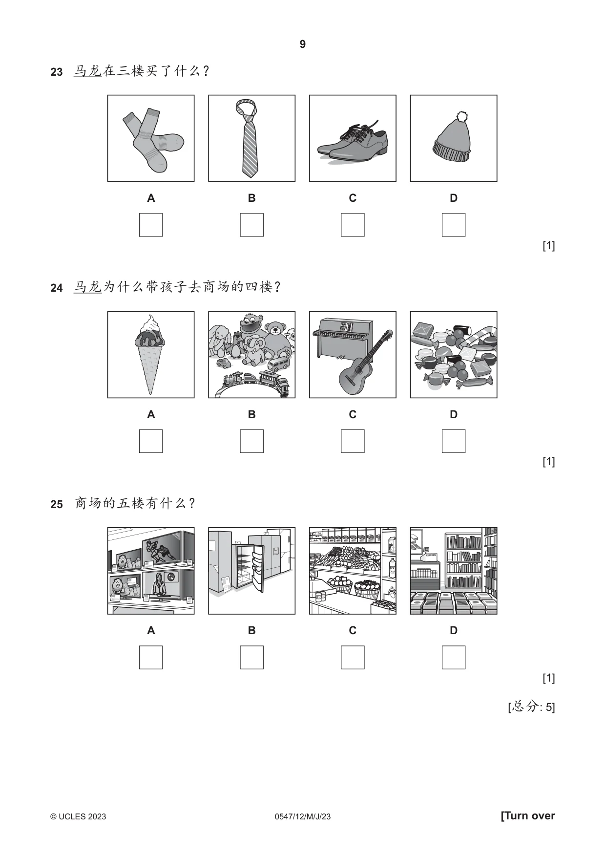 Cambridge IGCSE Chinese (Mandarin) - Foreign Language 0547 2023 May/June Paper 1 · Variant 2 question paper, page 9 of 12
