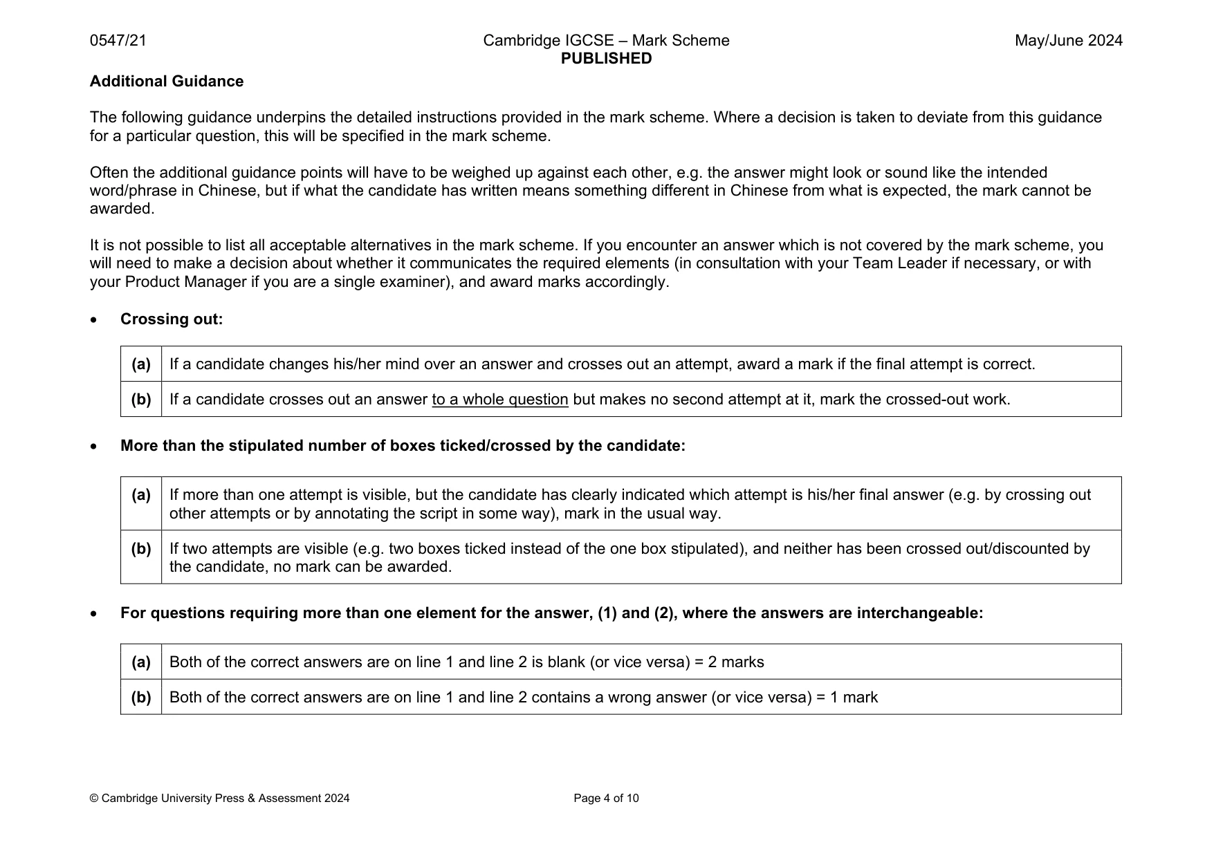 Mark scheme, page 4 of 10