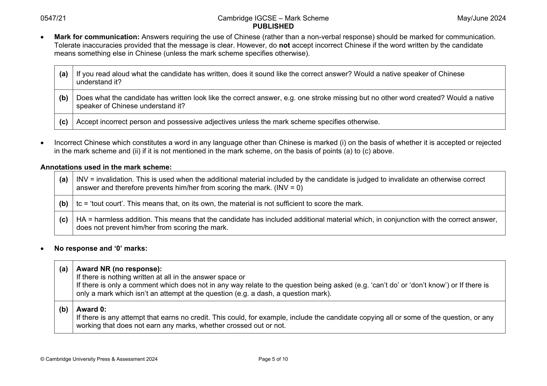 Mark scheme, page 5 of 10