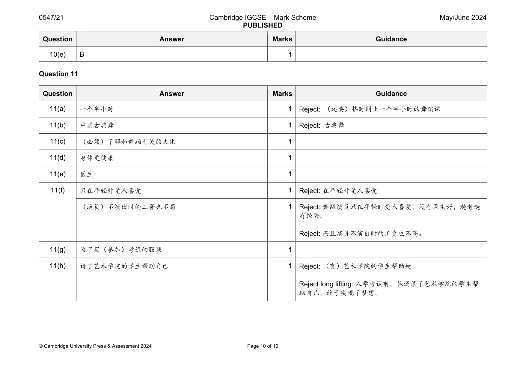 Mark scheme, page 10 of 10