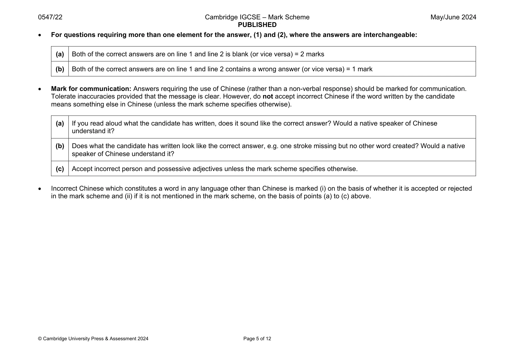 Mark scheme, page 5 of 12
