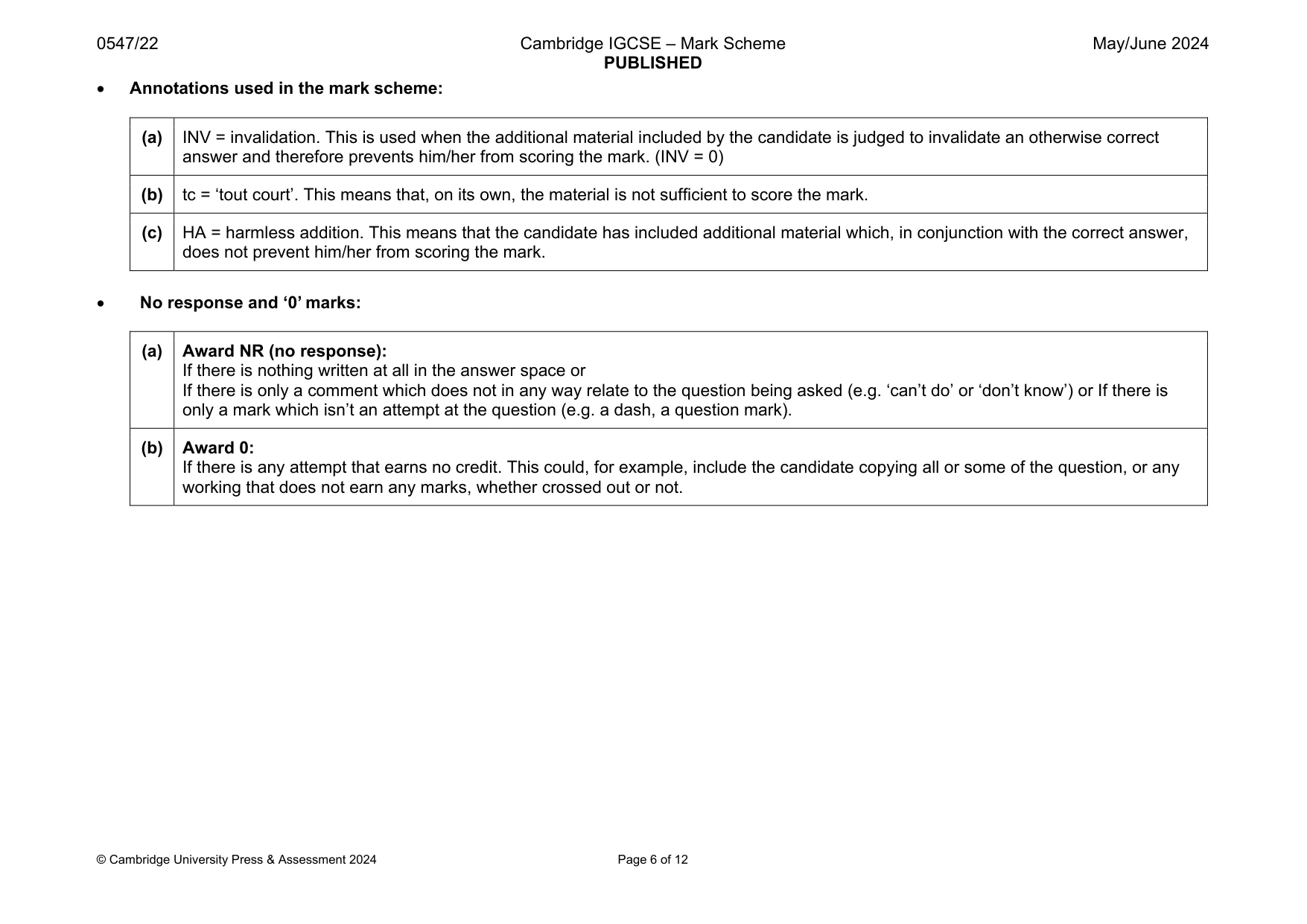 Mark scheme, page 6 of 12