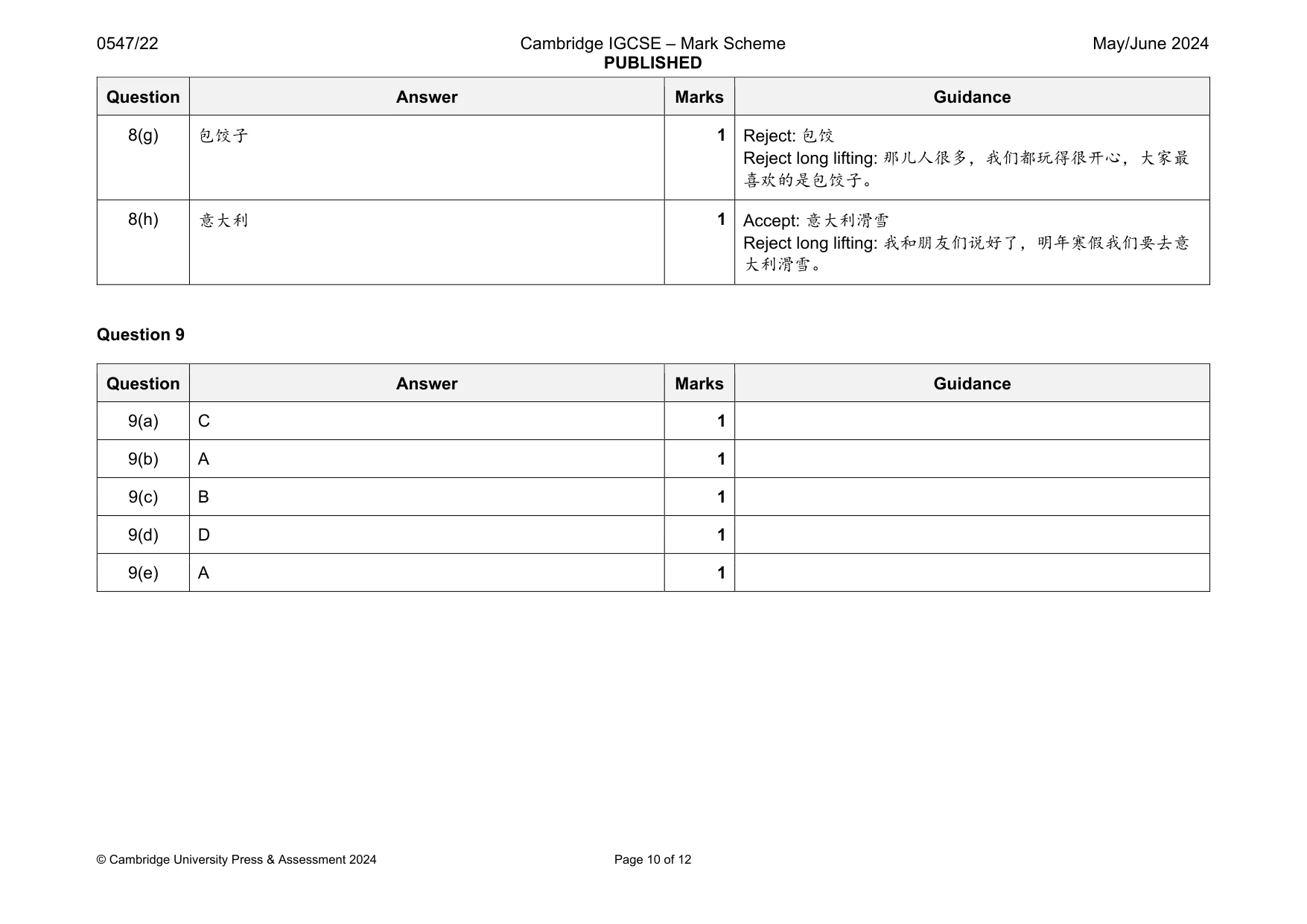 Mark scheme, page 10 of 12