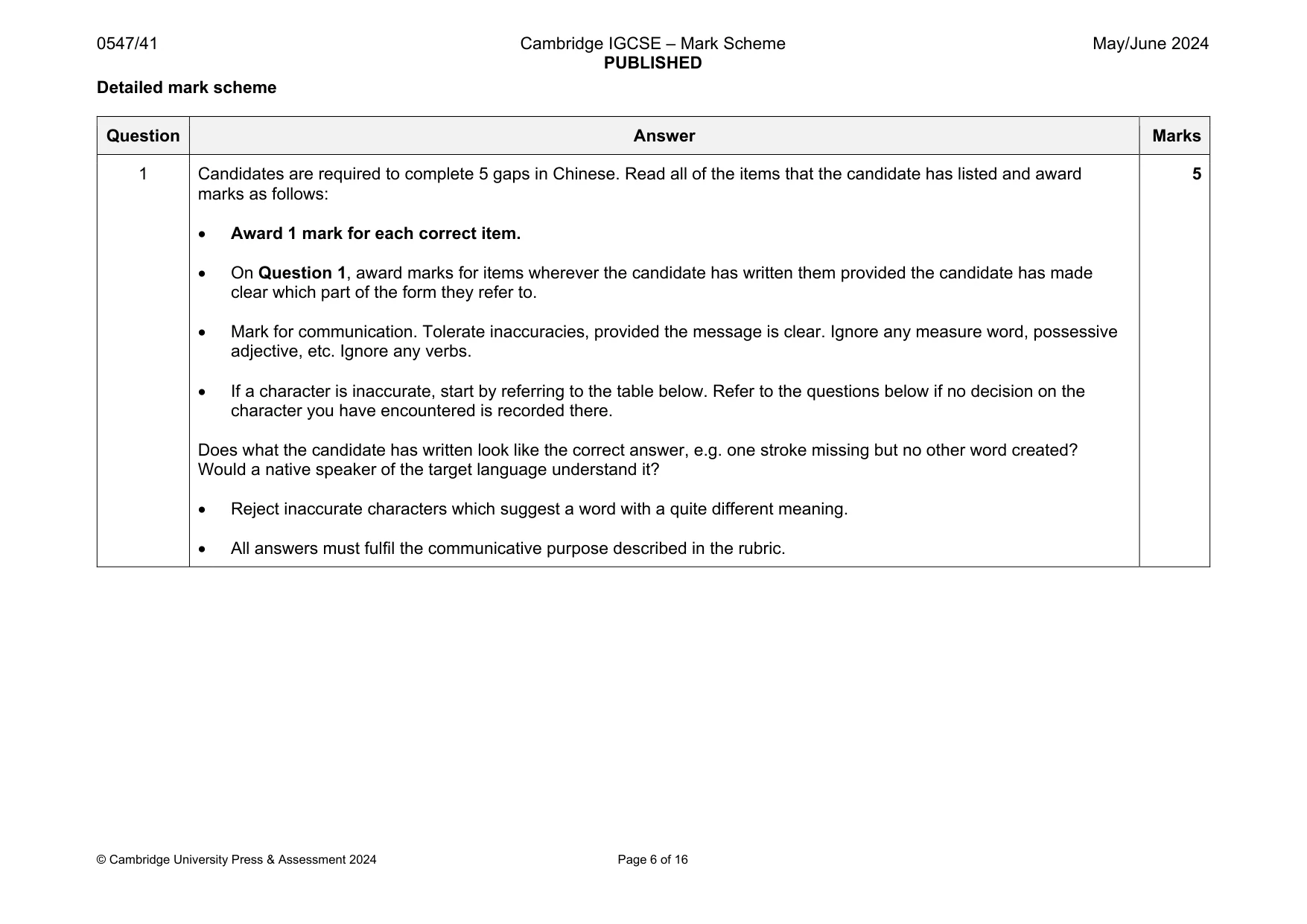 Mark scheme, page 6 of 16