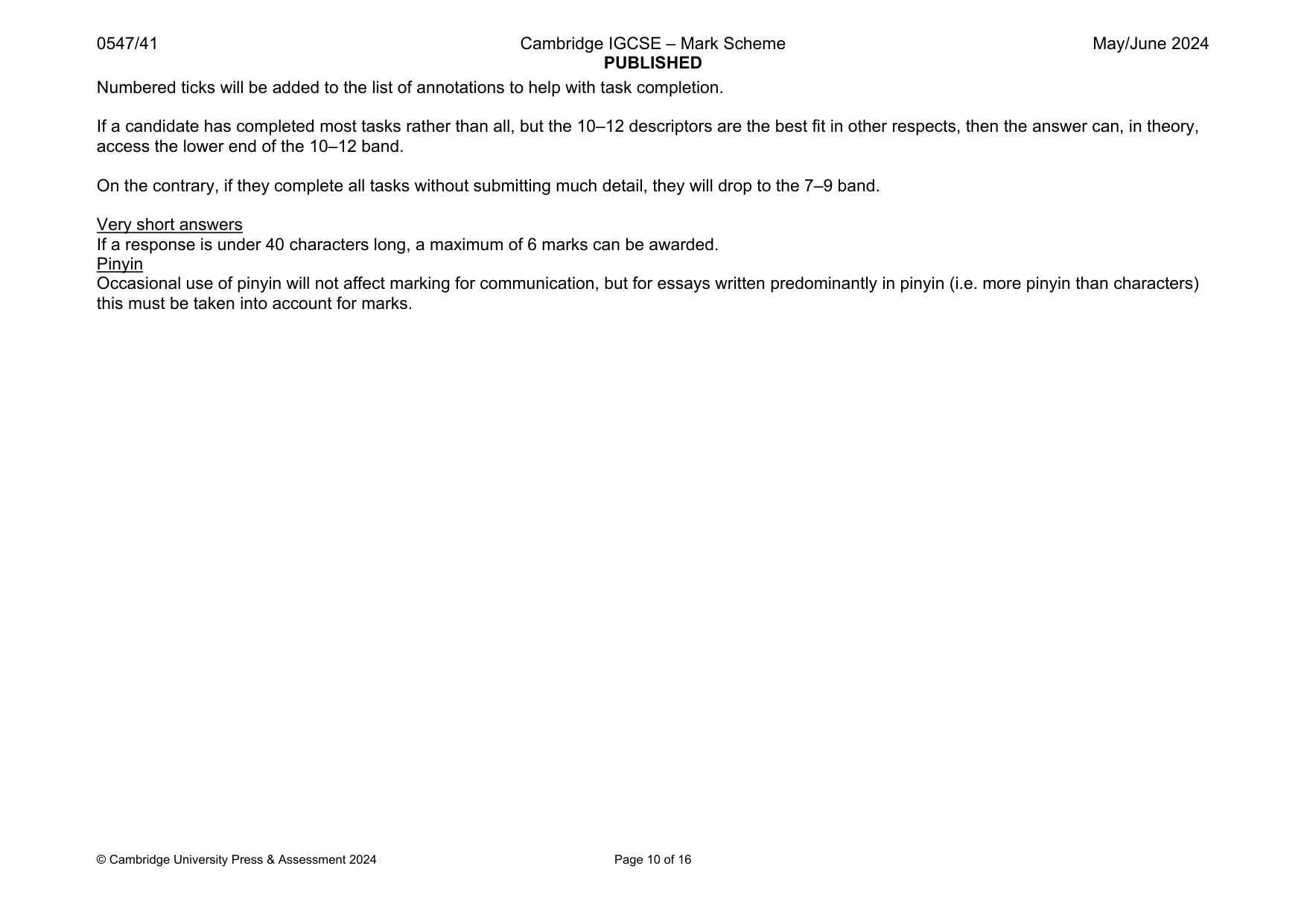 Mark scheme, page 10 of 16