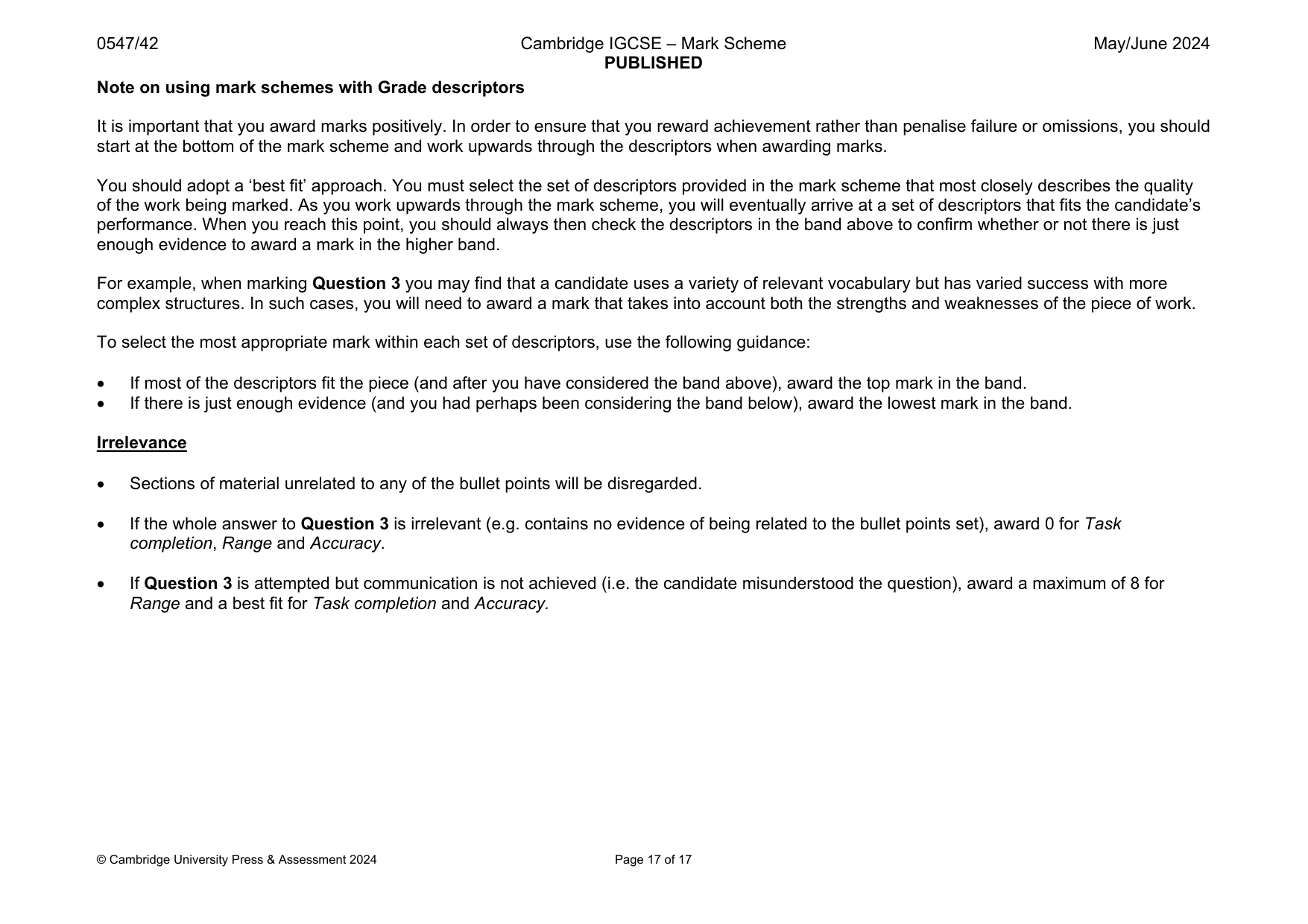 Mark scheme, page 17 of 17
