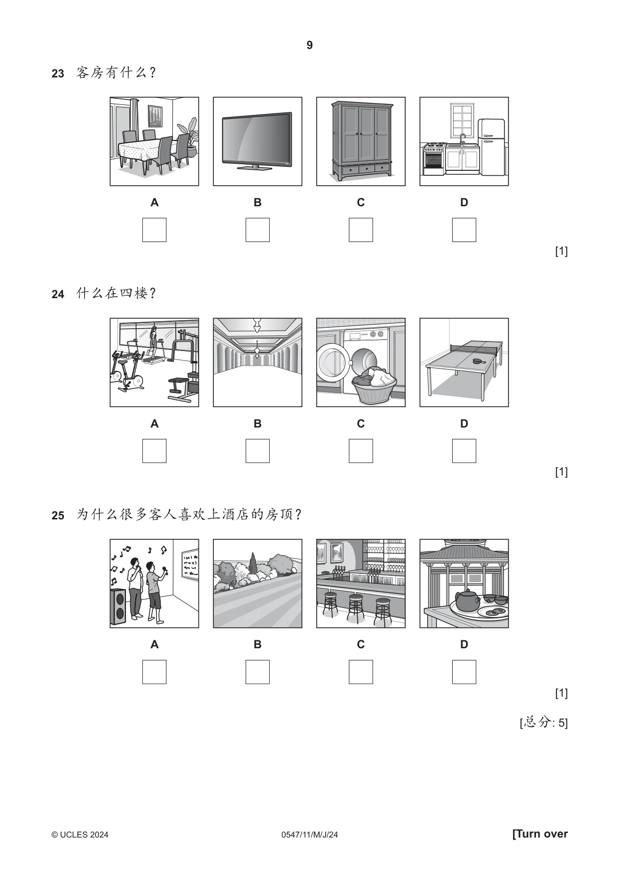 Cambridge IGCSE Chinese (Mandarin) - Foreign Language 0547 2024 May/June Paper 1 · Variant 1 question paper, page 9 of 12