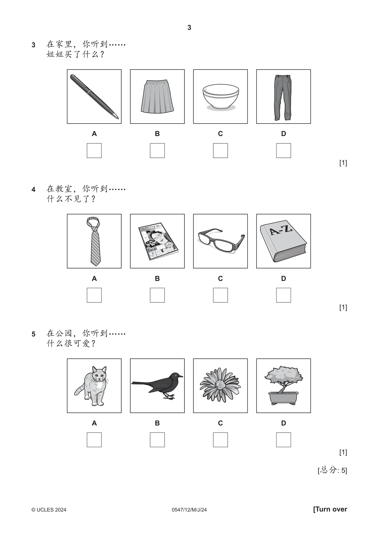 Cambridge IGCSE Chinese (Mandarin) - Foreign Language 0547 2024 May/June Paper 1 · Variant 2 question paper, page 3 of 12