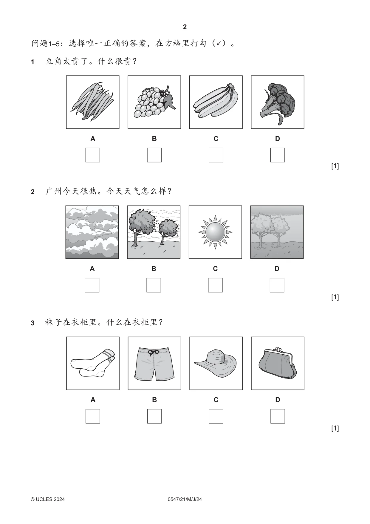 Cambridge IGCSE Chinese (Mandarin) - Foreign Language 0547 2024 May/June Paper 2 · Variant 1 question paper, page 2 of 12