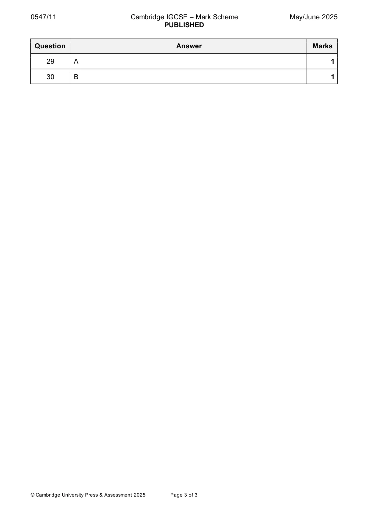 Mark scheme, page 3 of 3