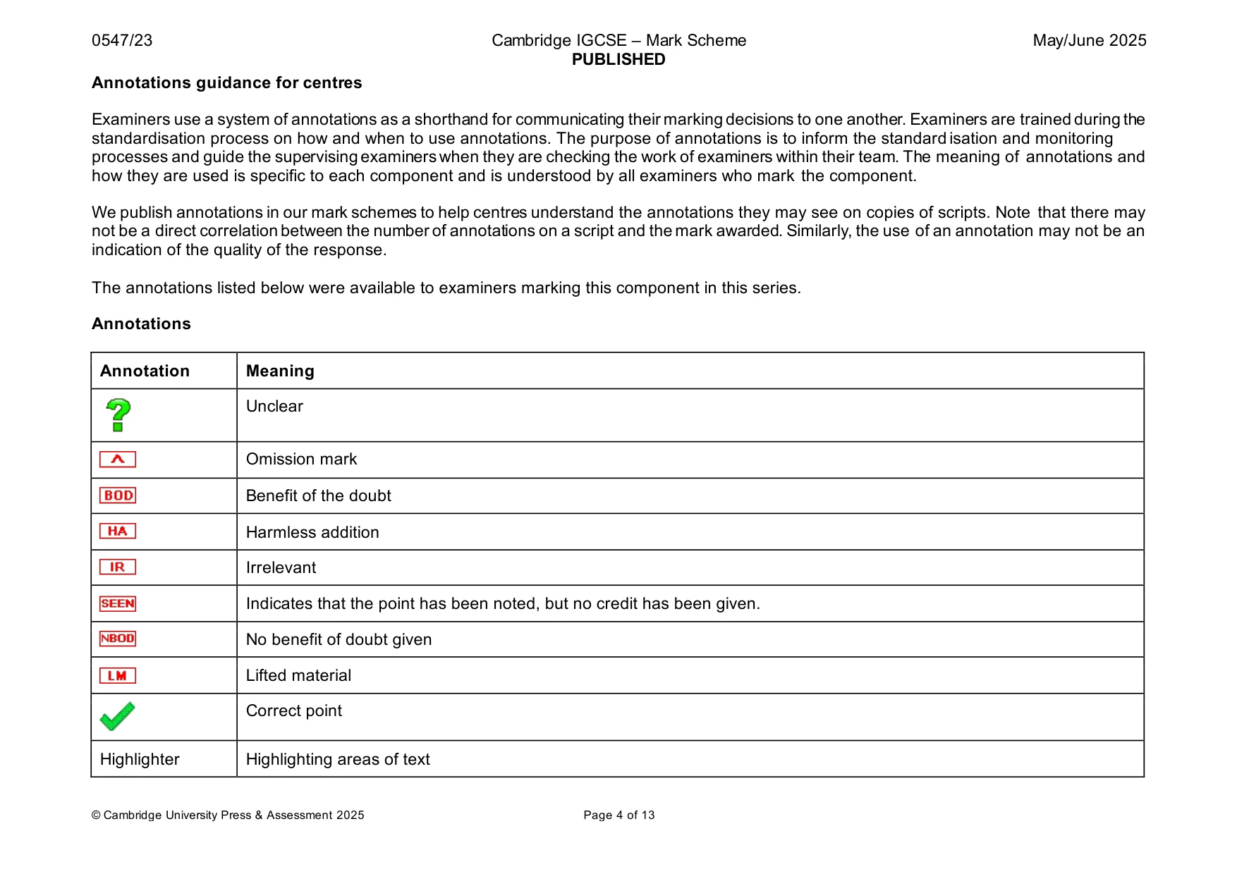 Mark scheme, page 4 of 13