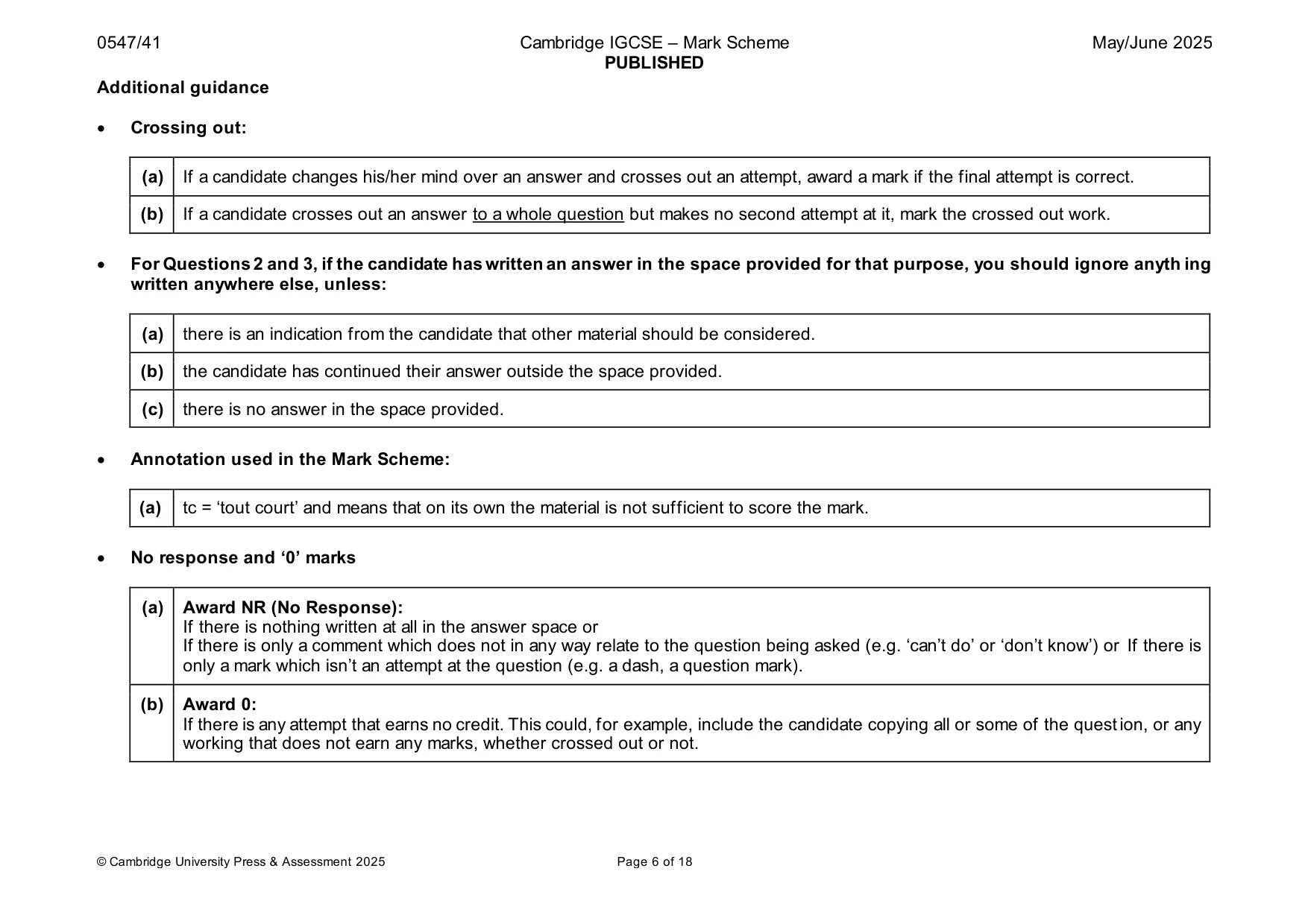 Mark scheme, page 6 of 18