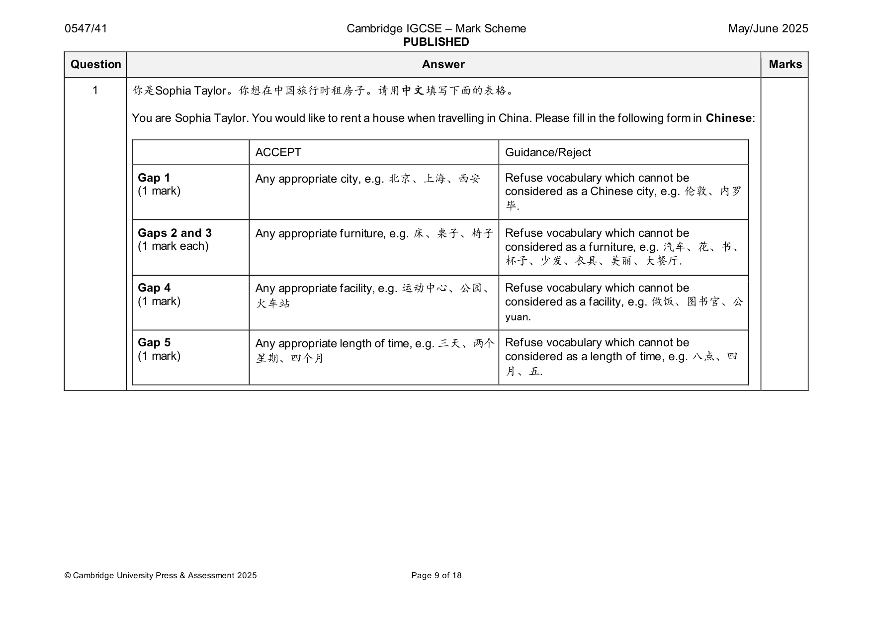 Mark scheme, page 9 of 18