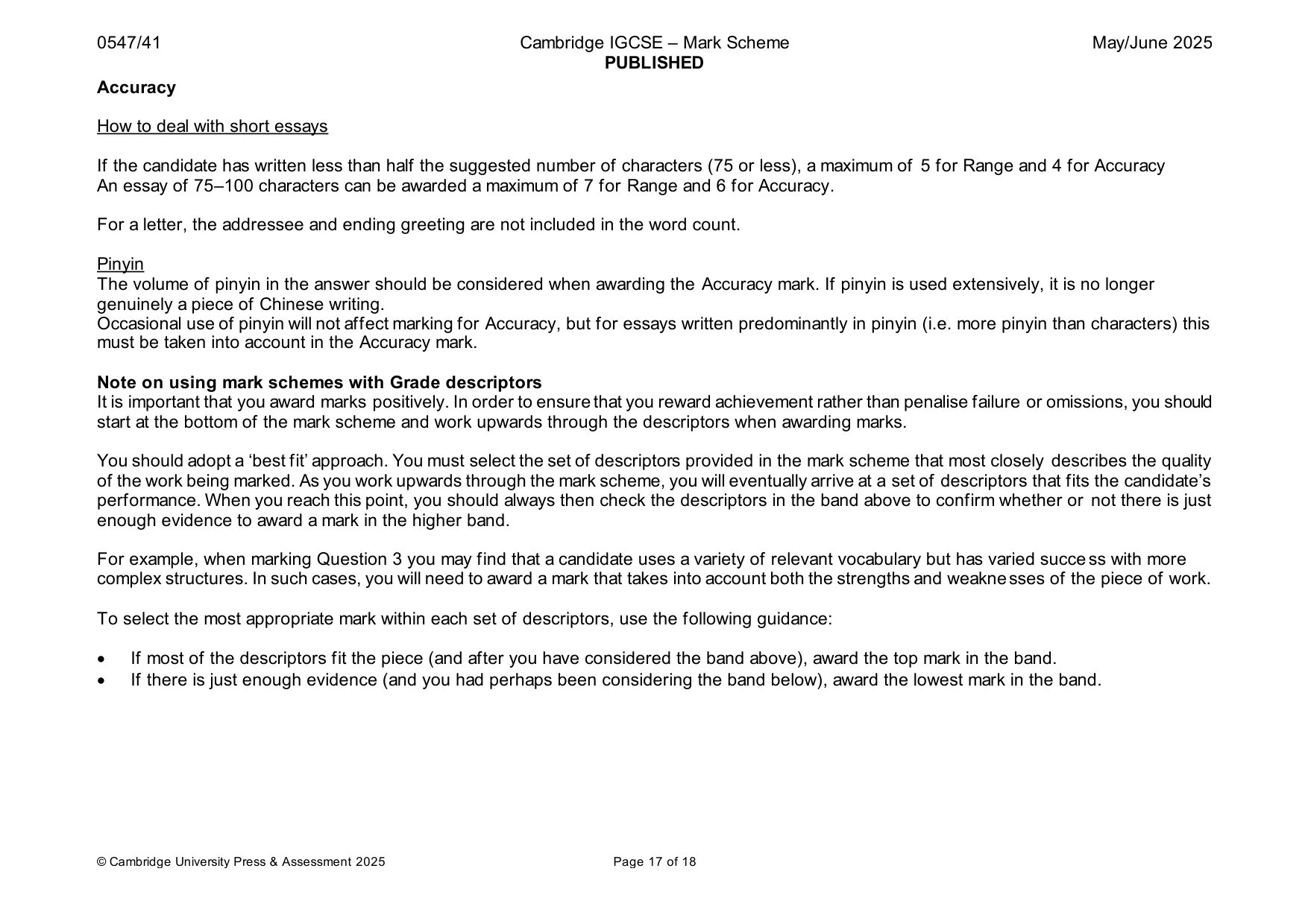 Mark scheme, page 17 of 18