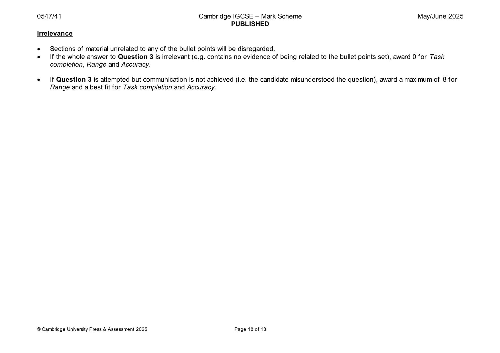 Mark scheme, page 18 of 18