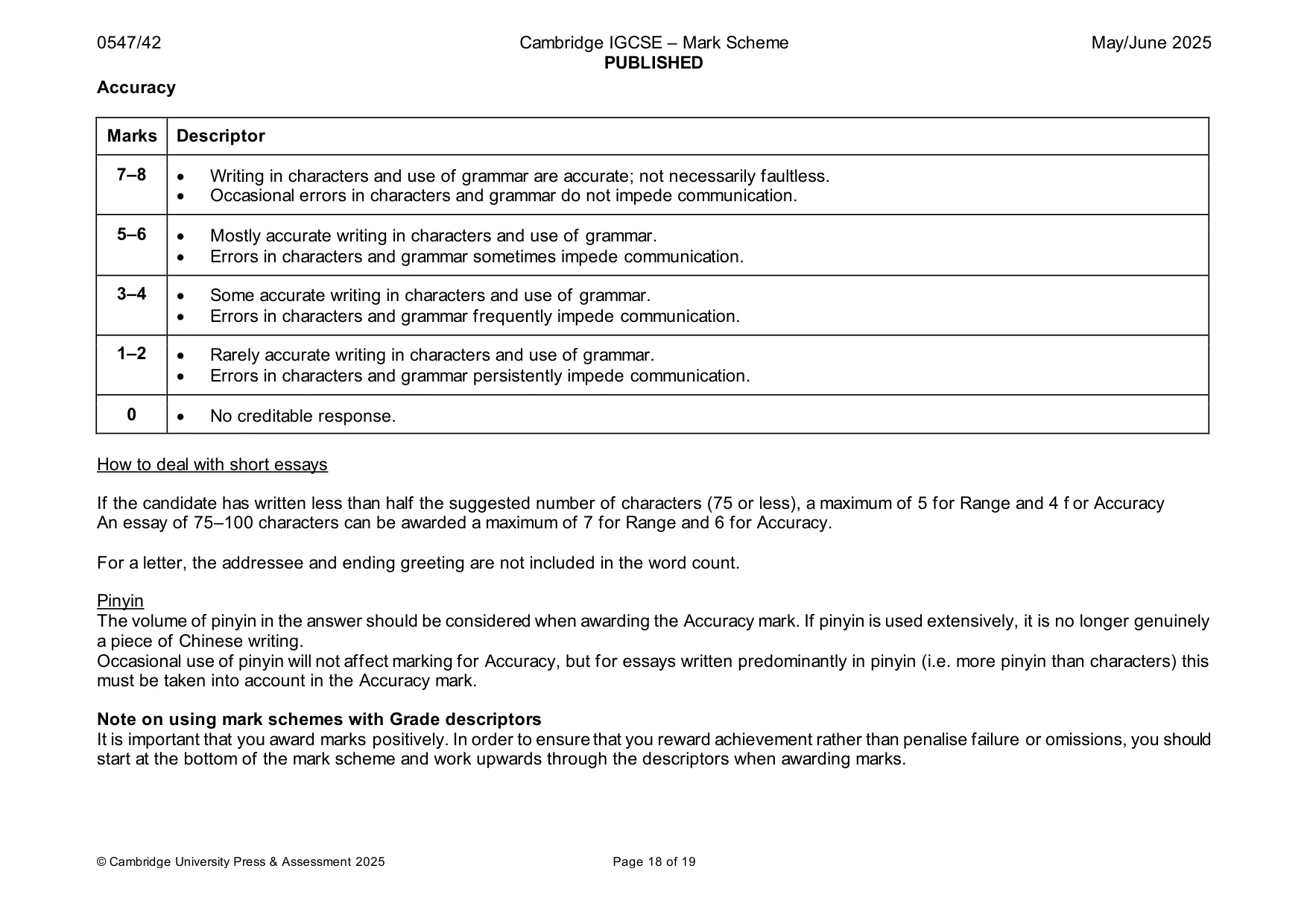 Mark scheme, page 18 of 19