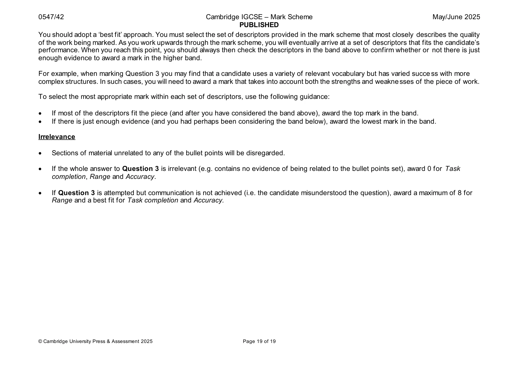 Mark scheme, page 19 of 19